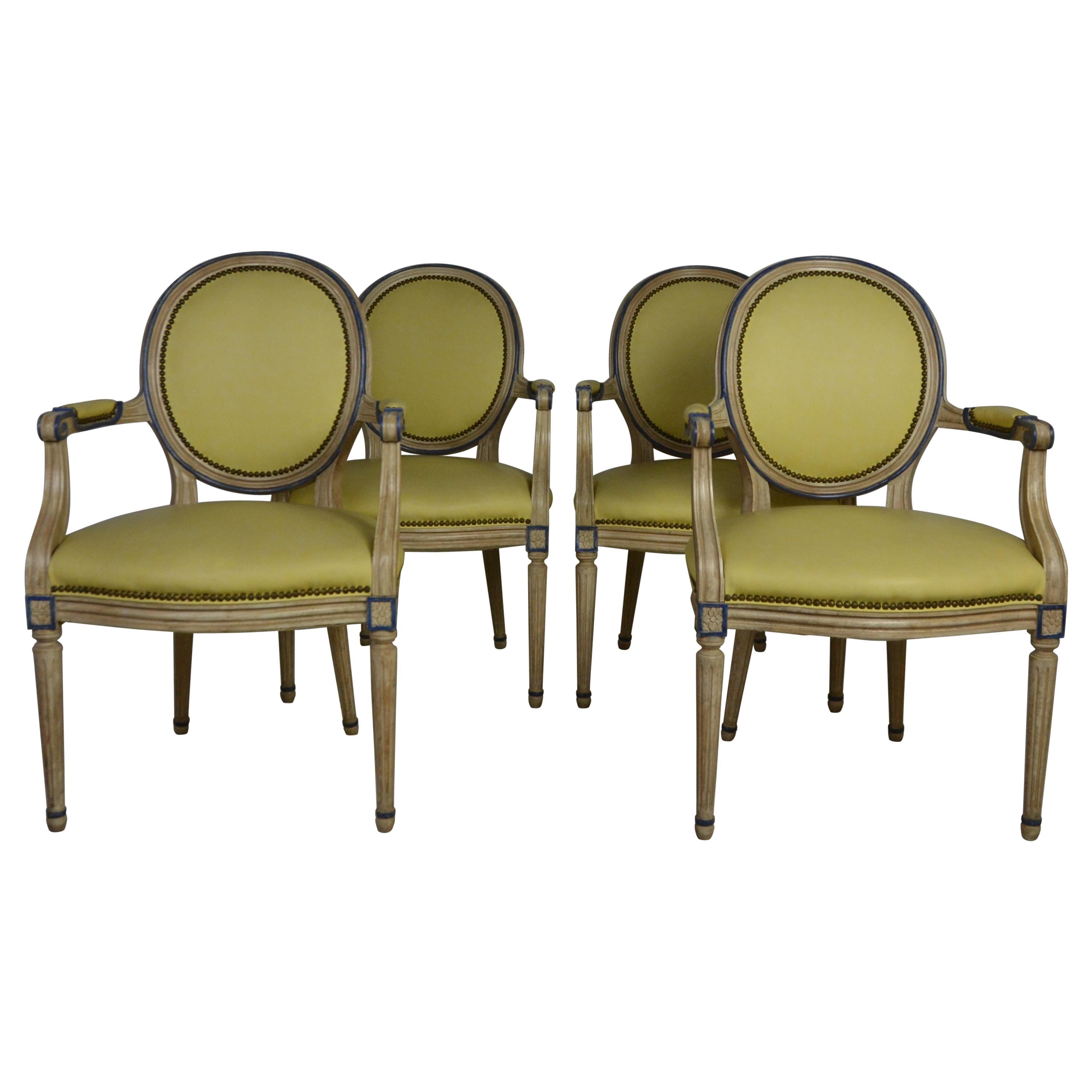 Leather Louis XVI Armchairs / Dining Chairs Set of 4