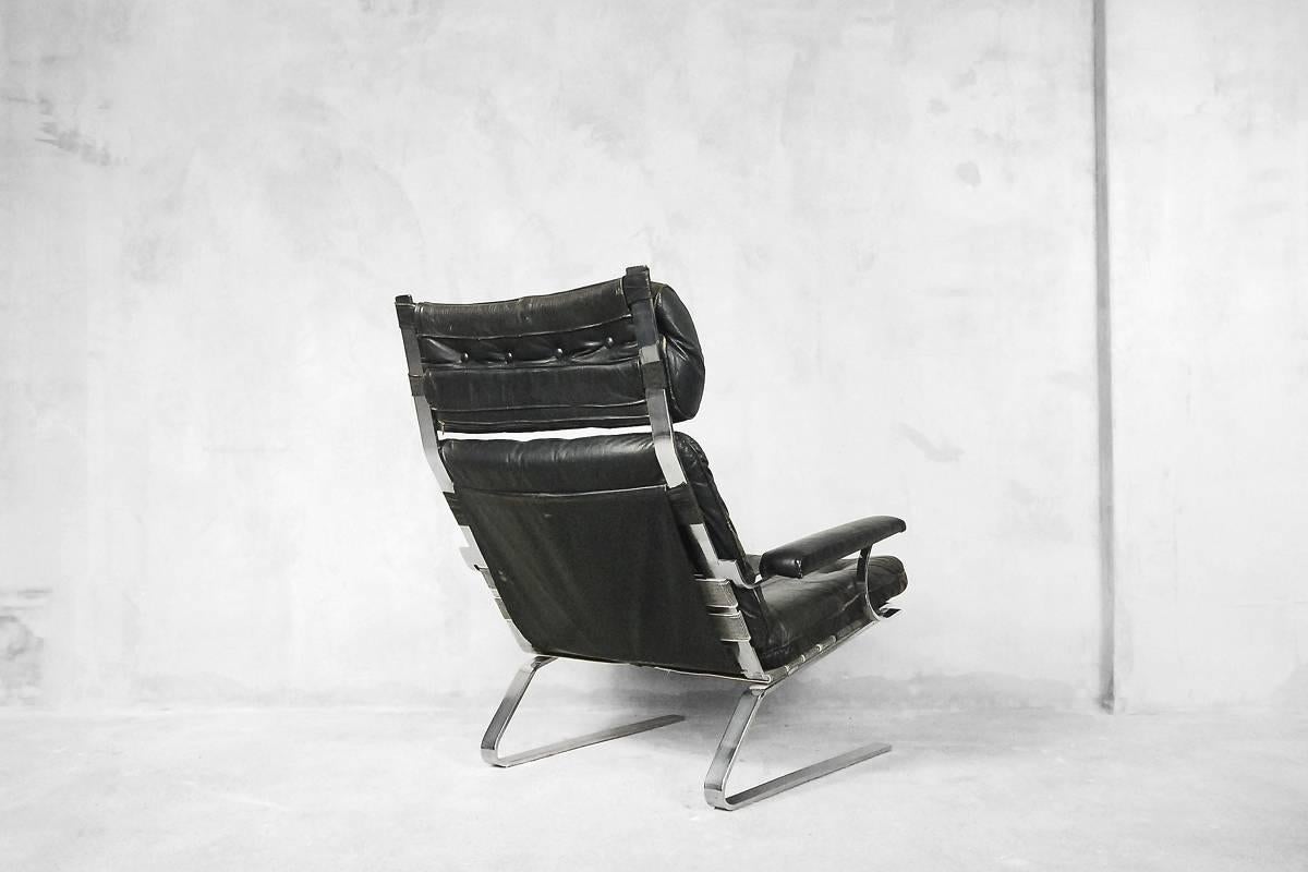 Mid-Century Modern Leather Lounge Chair and Ottoman by Reinhold Adolf for COR, 1960s For Sale