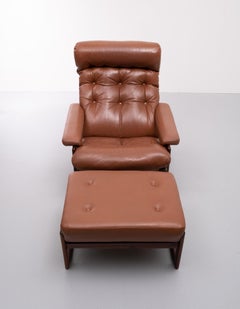 Leather Lounge Chair and Ottoman, 1970s, Denmark