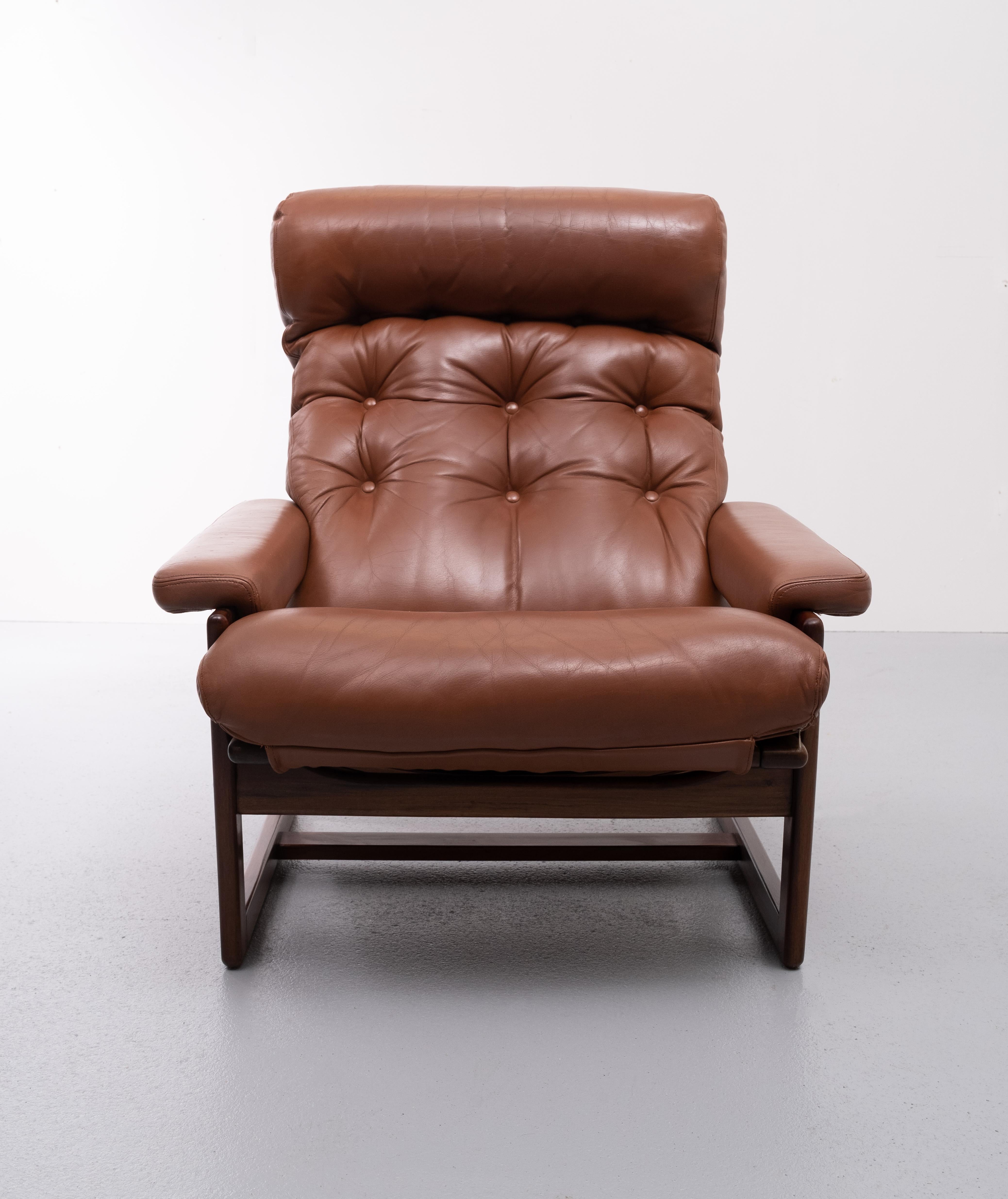 Mid-Century Modern Leather Lounge Chair and Ottoman, 1970s, Denmark