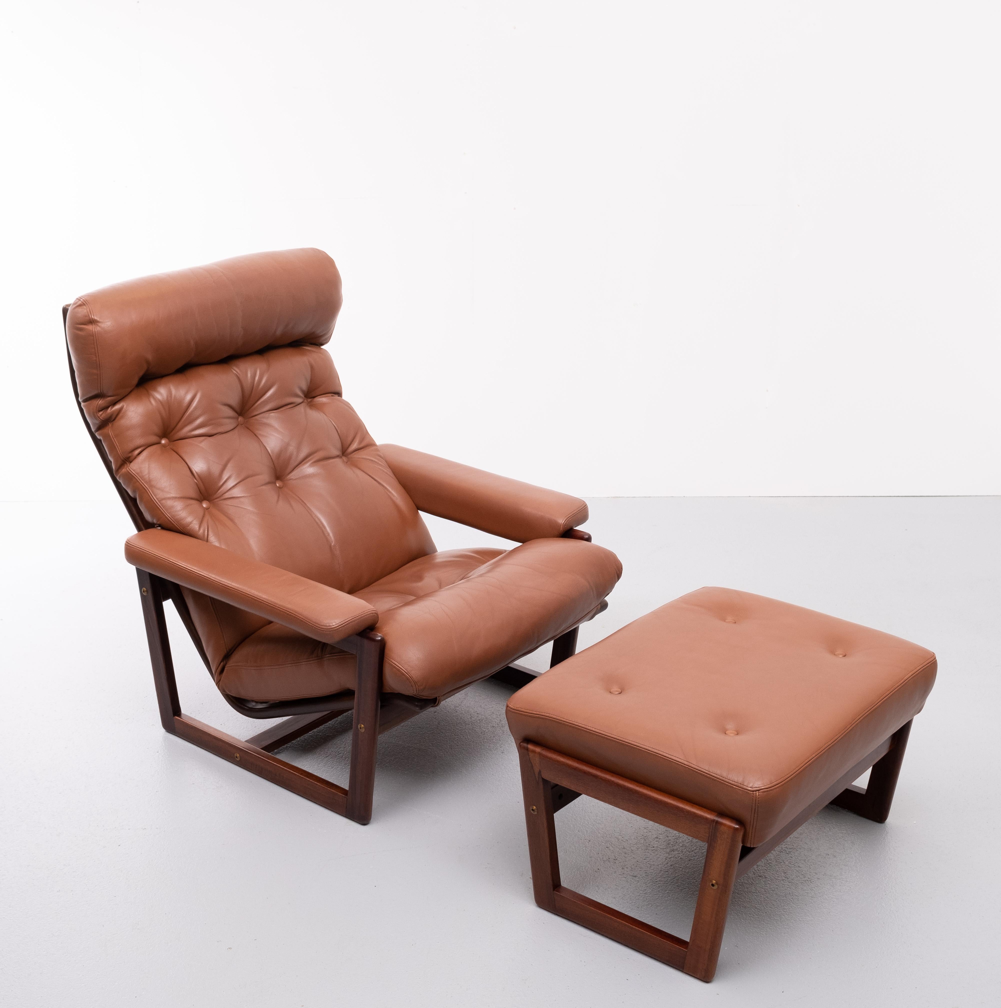 Late 20th Century Leather Lounge Chair and Ottoman, 1970s, Denmark