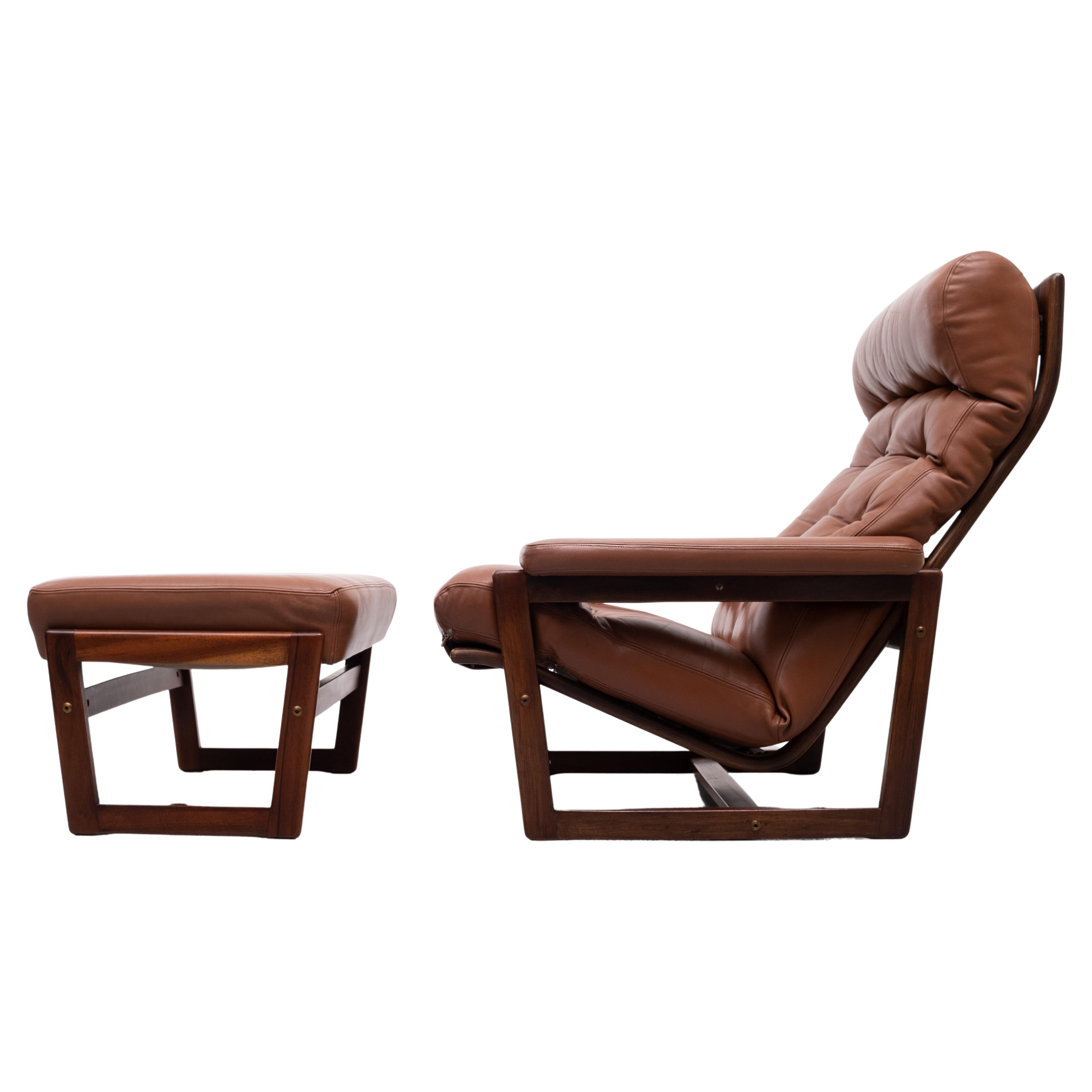 Leather Lounge Chair and Ottoman, 1970s, Denmark