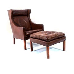 Leather Lounge Chair and Ottoman by Borge Mogensen