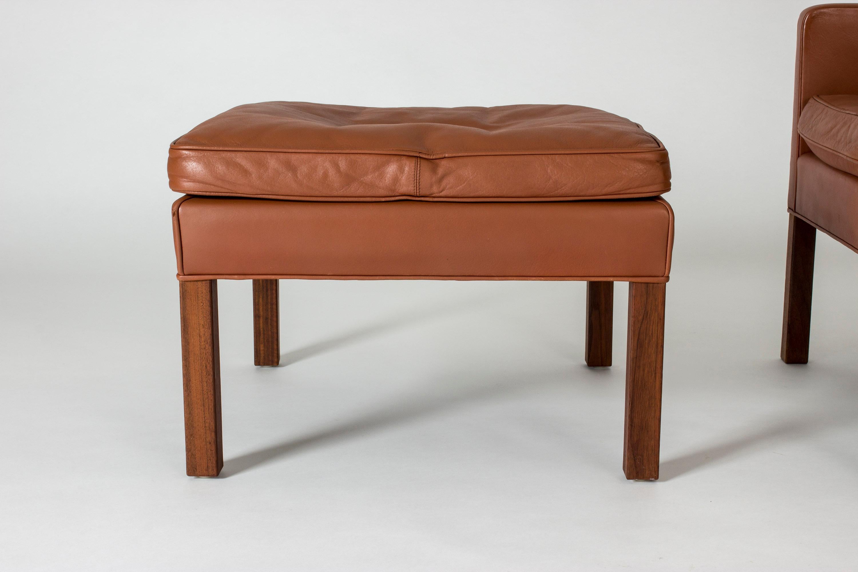 Mid-20th Century Leather Lounge Chair and Ottoman by Børge Mogensen