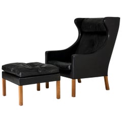 Leather Lounge Chair and Ottoman by Børge Mogensen