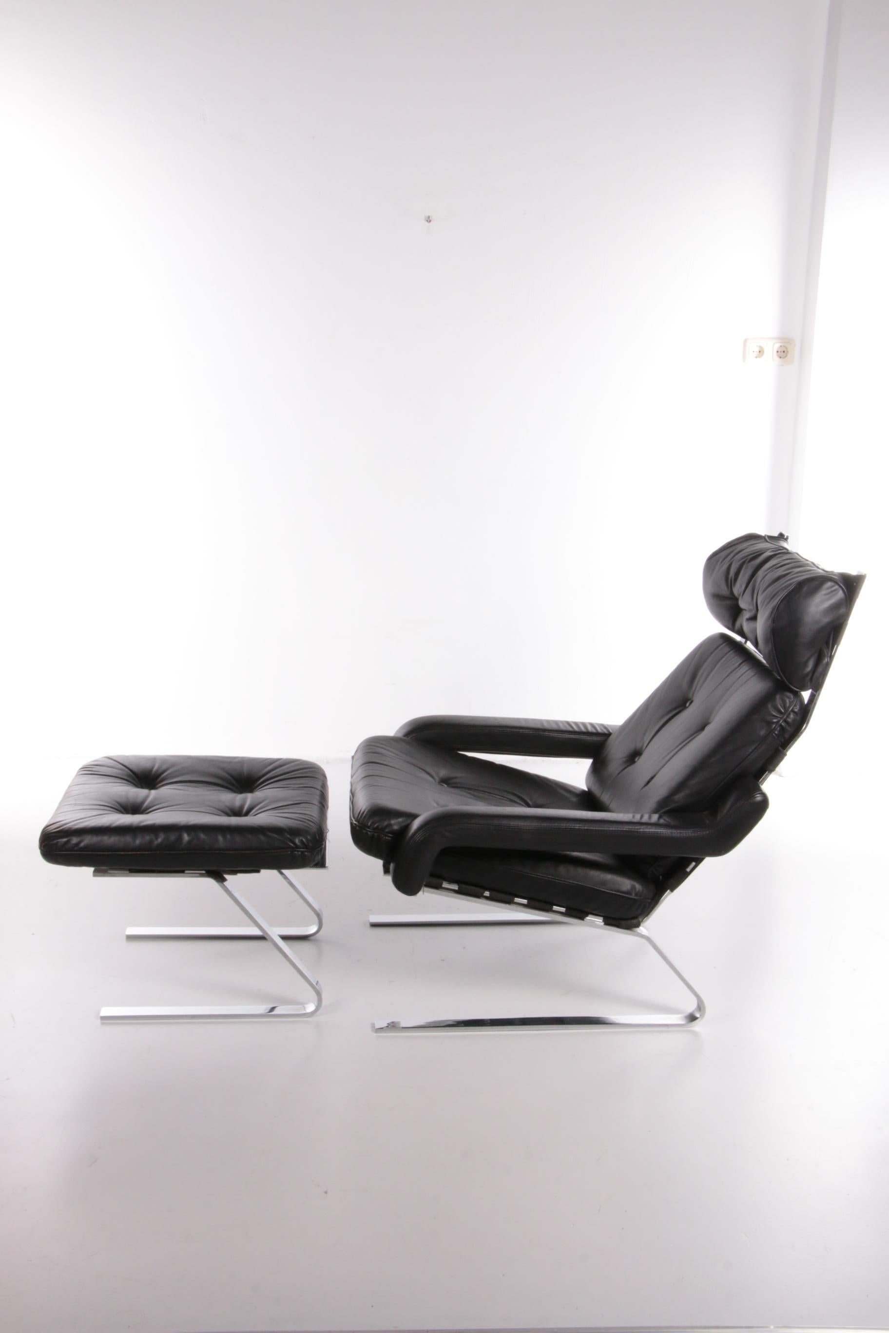 German Leather Lounge Chair and Ottoman by Reinhold Adolf for COR, 1960s