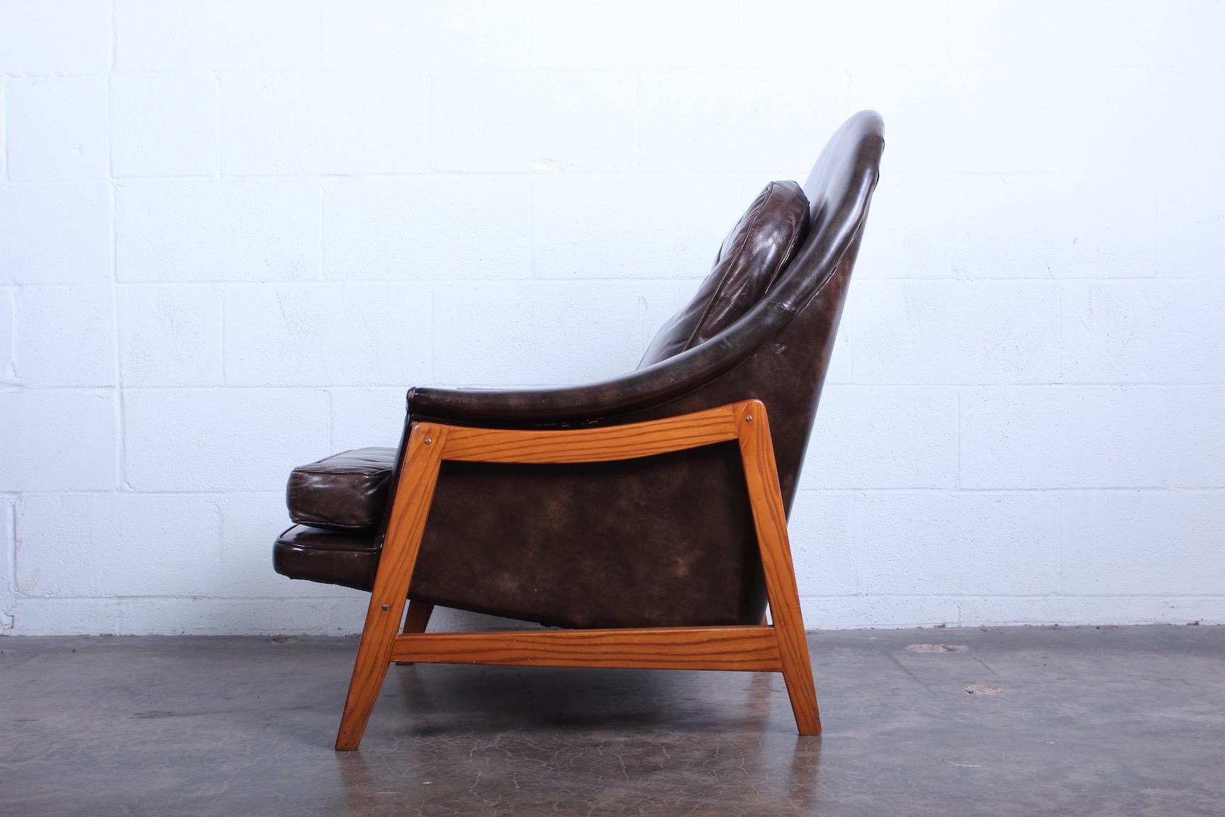 Lounge chair by Edward Wormley for Dunbar in original leather.