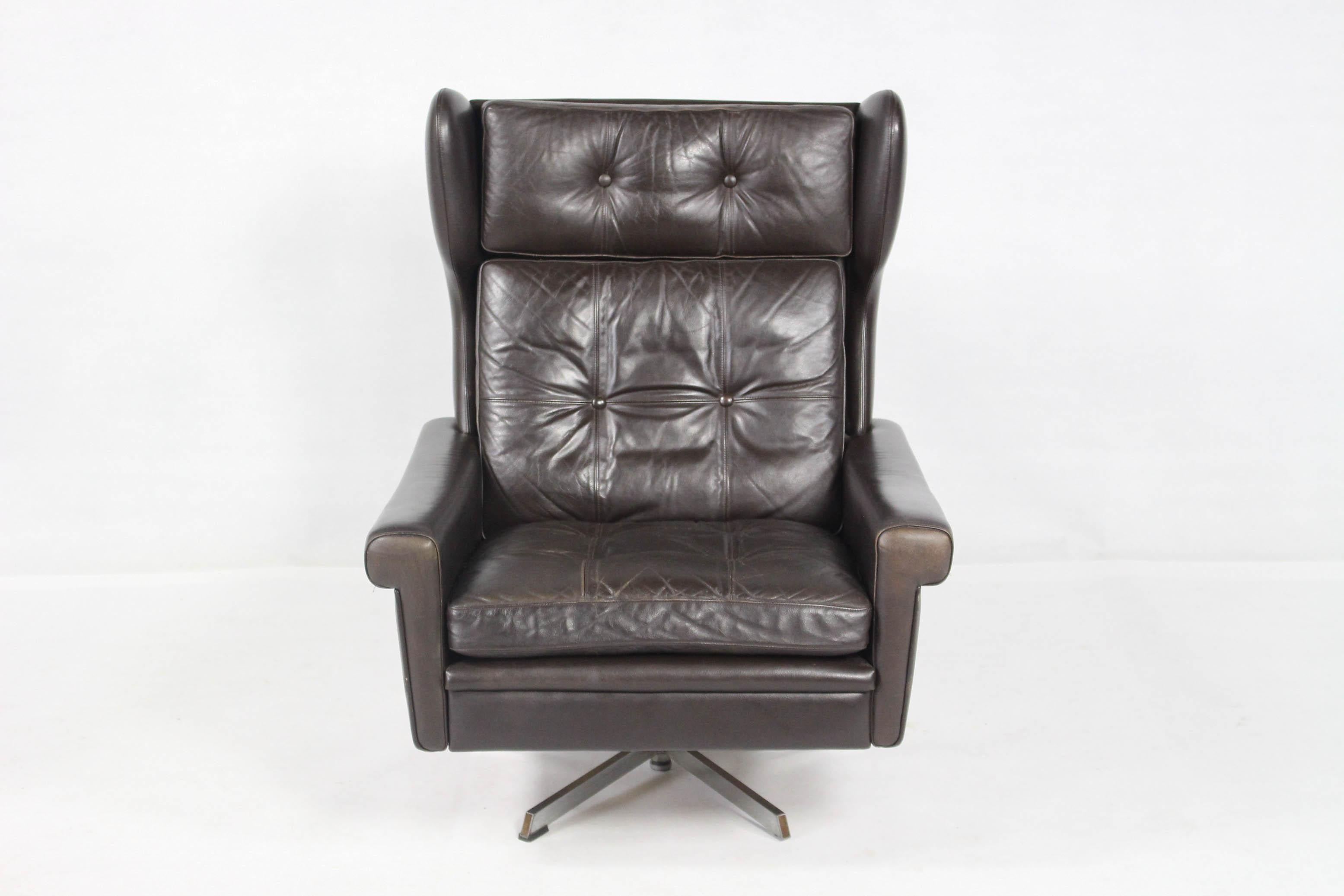Danish Leather Lounge Chair By Svend Skipper, Denmark 1960s For Sale