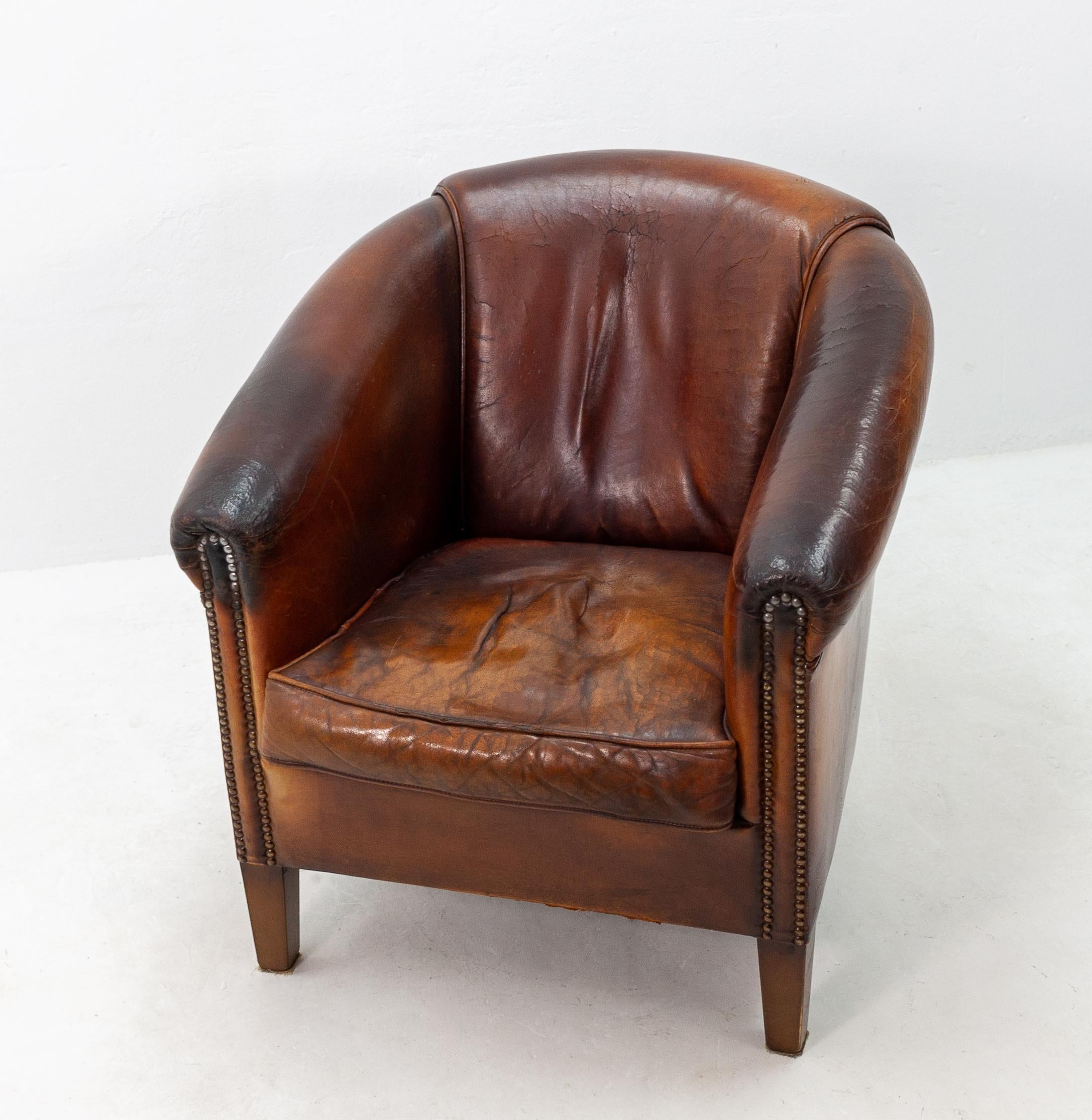 Georgian Leather Lounge Chair, English Country Style 1960s 