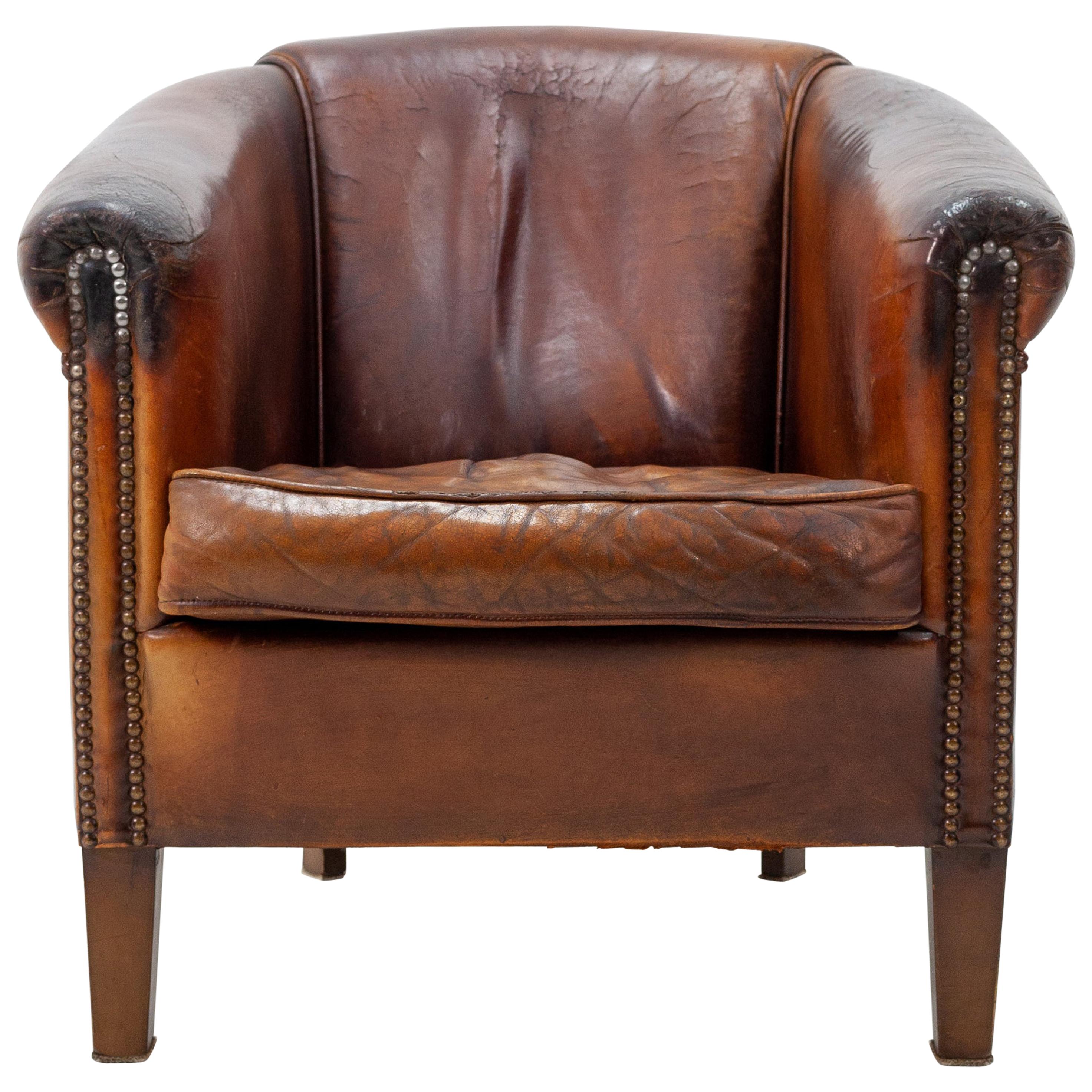 Leather Lounge Chair, English Country Style 1960s 