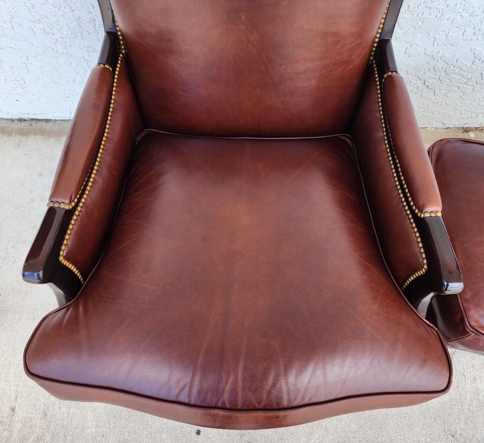 Leather Lounge Chair & Ottoman by HENREDON For Sale 2