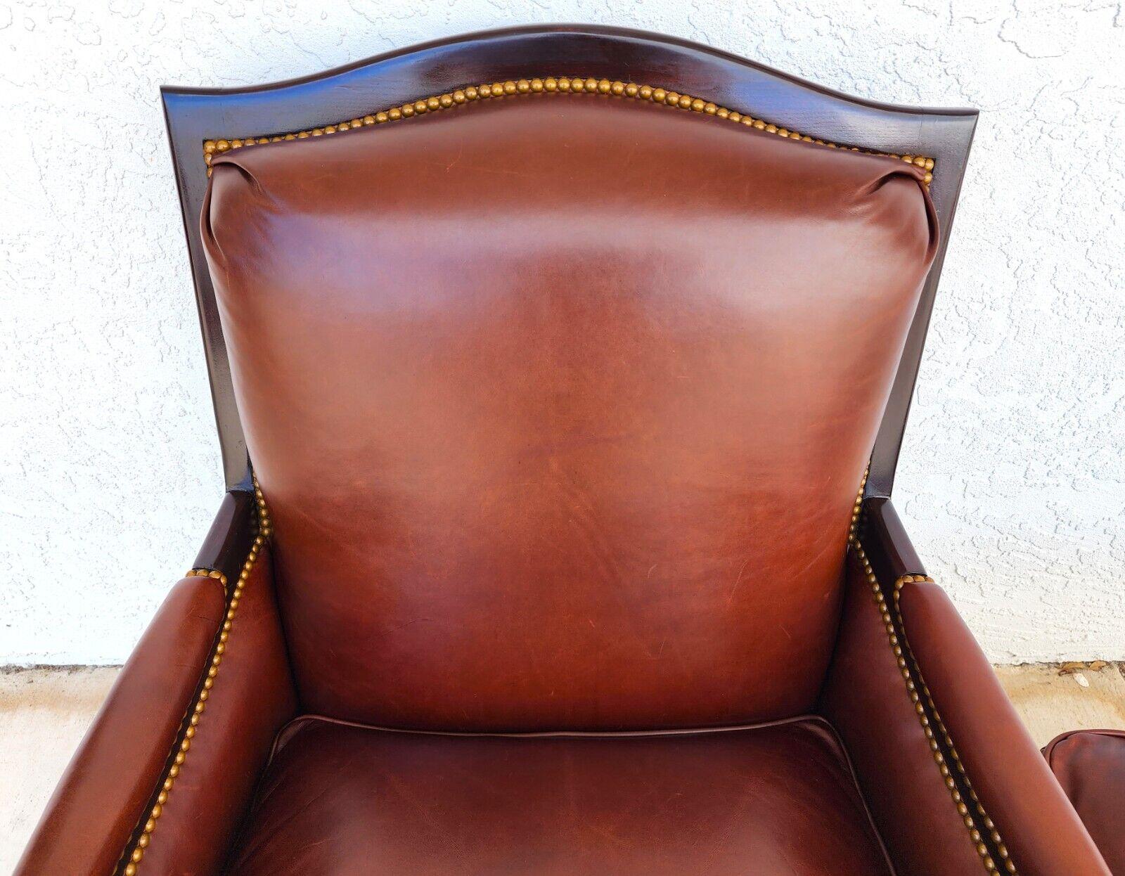 Leather Lounge Chair & Ottoman by HENREDON For Sale 3