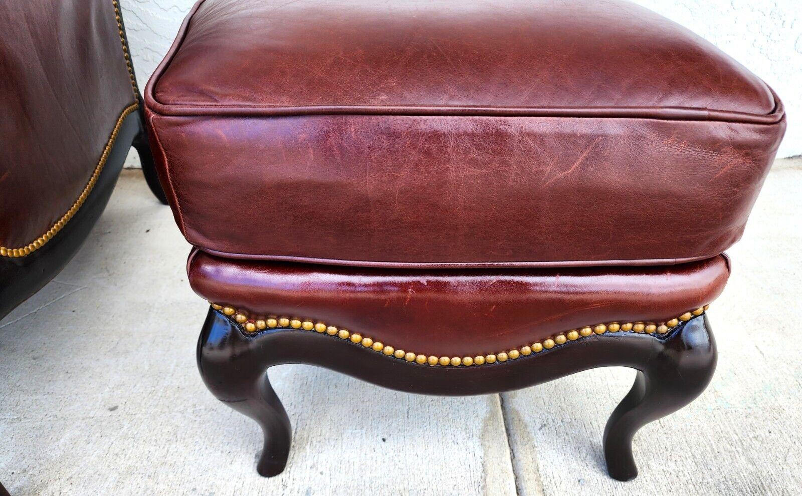 Leather Lounge Chair & Ottoman by HENREDON For Sale 8