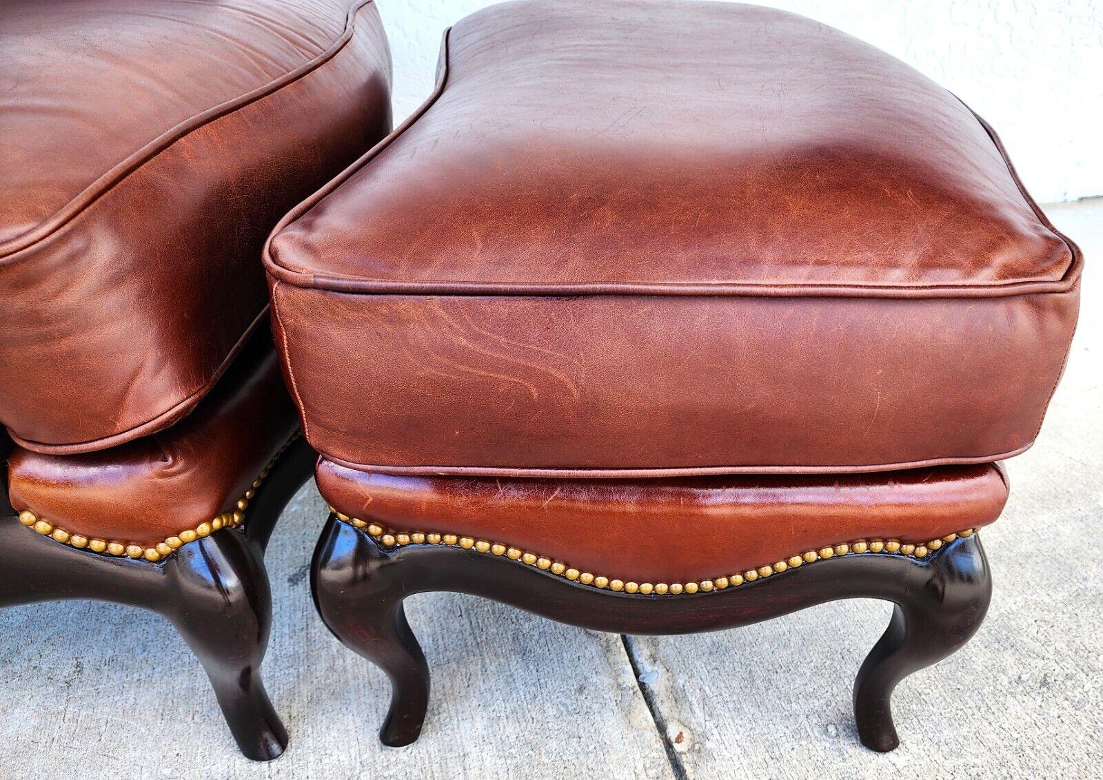 Mid-Century Modern Leather Lounge Chair & Ottoman by HENREDON For Sale