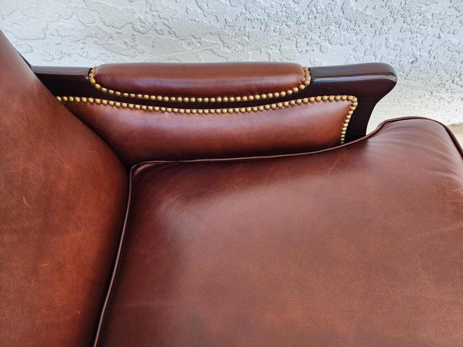 Leather Lounge Chair & Ottoman by HENREDON In Good Condition For Sale In Lake Worth, FL