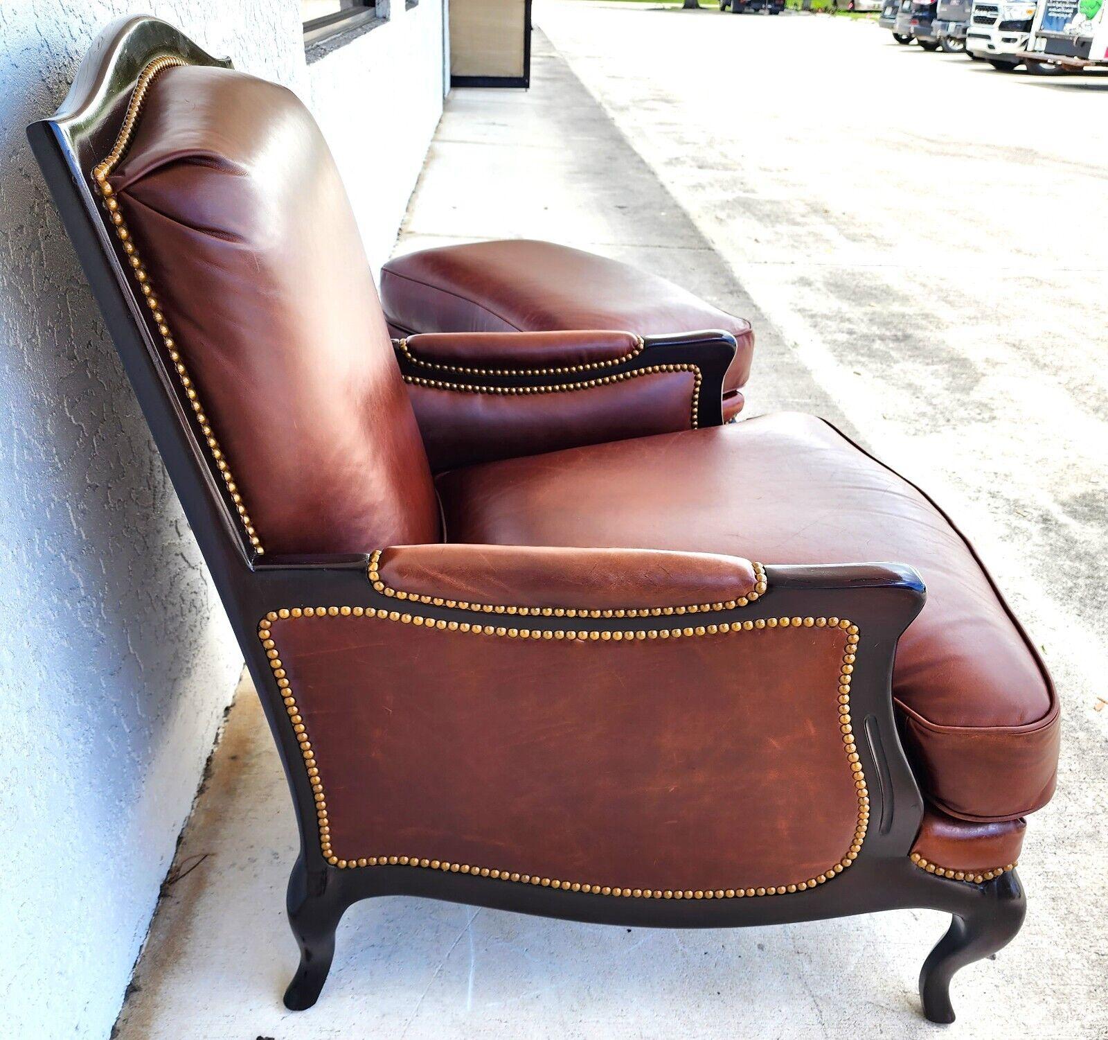 Mid-Century Modern Leather Lounge Chair & Ottoman by HENREDON For Sale