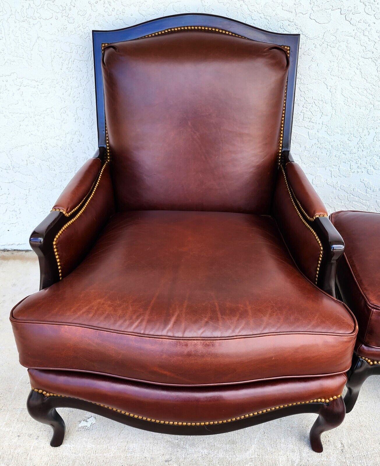 Leather Lounge Chair & Ottoman by HENREDON For Sale 3