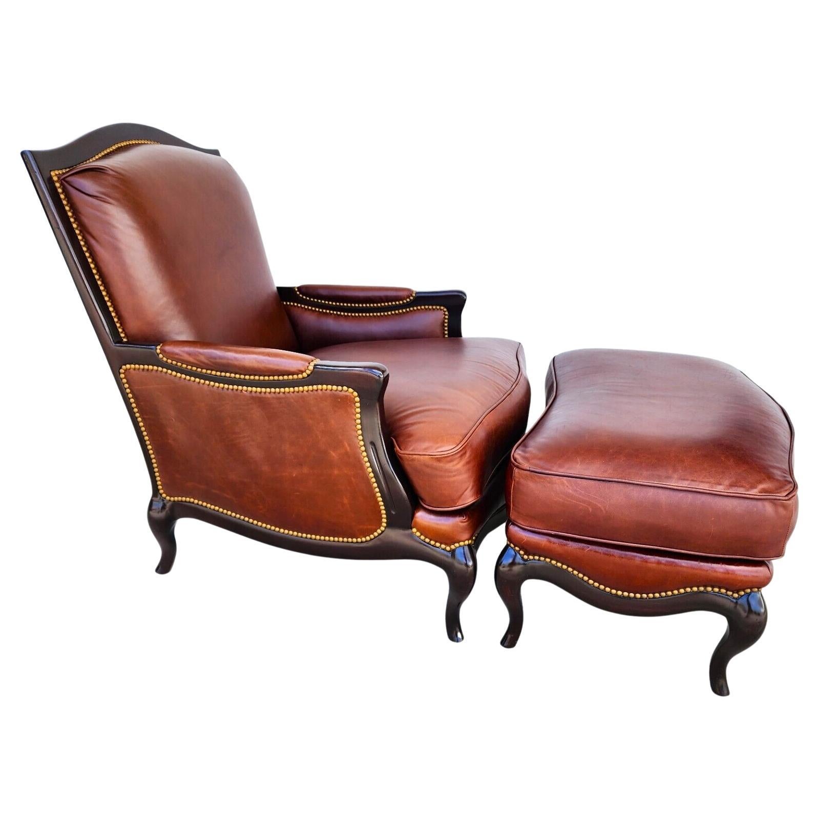 Leather Lounge Chair & Ottoman by HENREDON For Sale