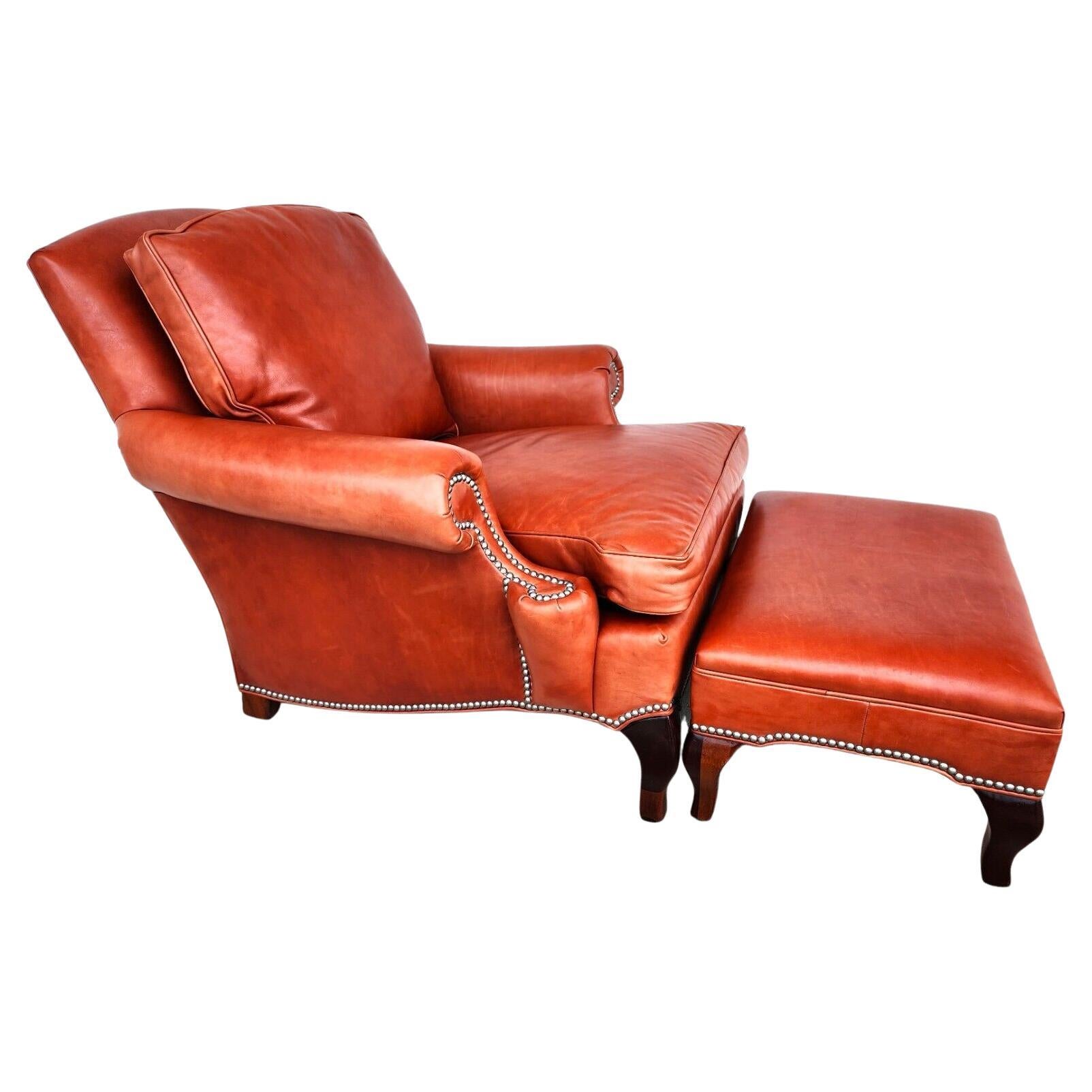 Leather Lounge Chair & Ottoman by HICKORY CHAIR For Sale