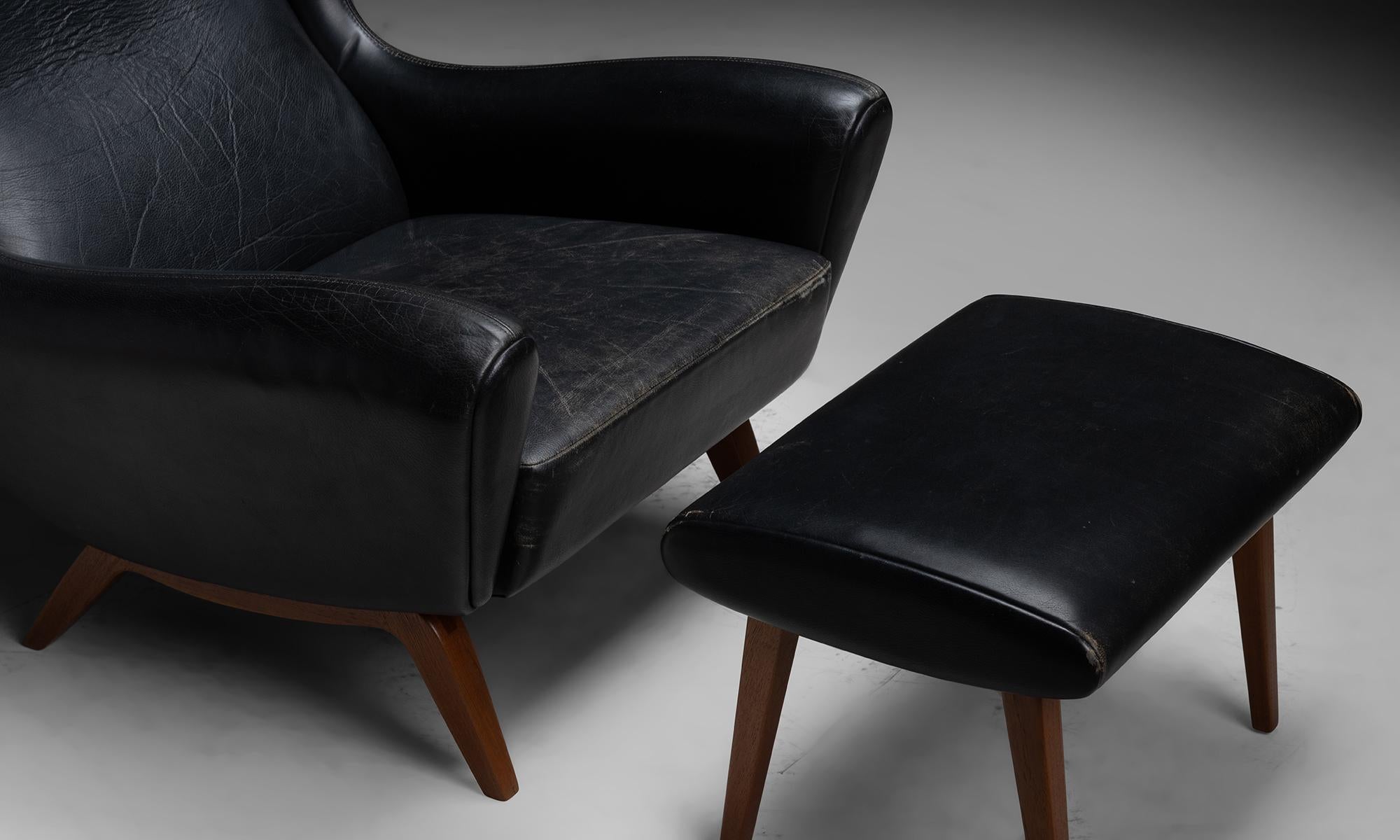 Leather Lounge Chair & Ottoman by Illum Wikkelso, Denmark circa 1955 3