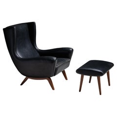 Leather Lounge Chair & Ottoman by Illum Wikkelso, Denmark circa 1955
