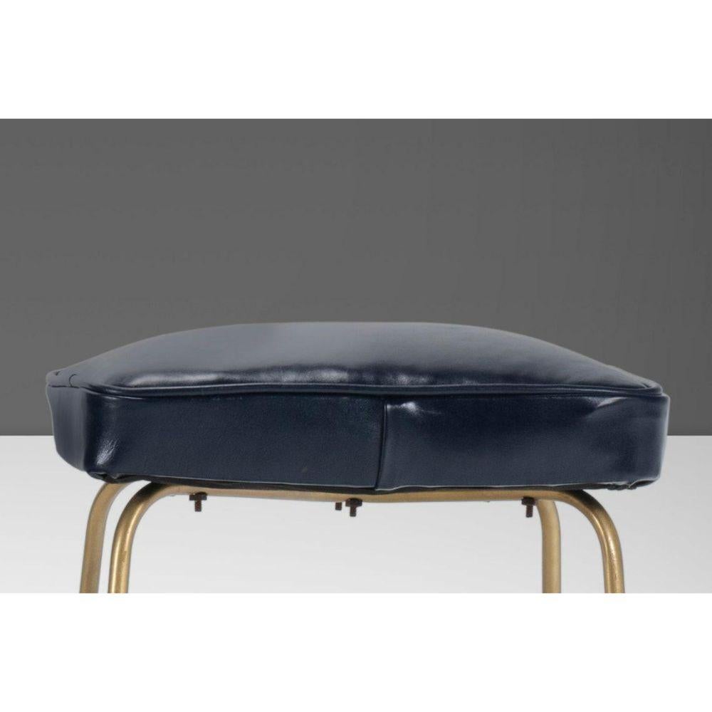 Navy Leather Lounge Chair & Ottoman After Milo Baughman on Gold Frame, c. 1960s For Sale 2
