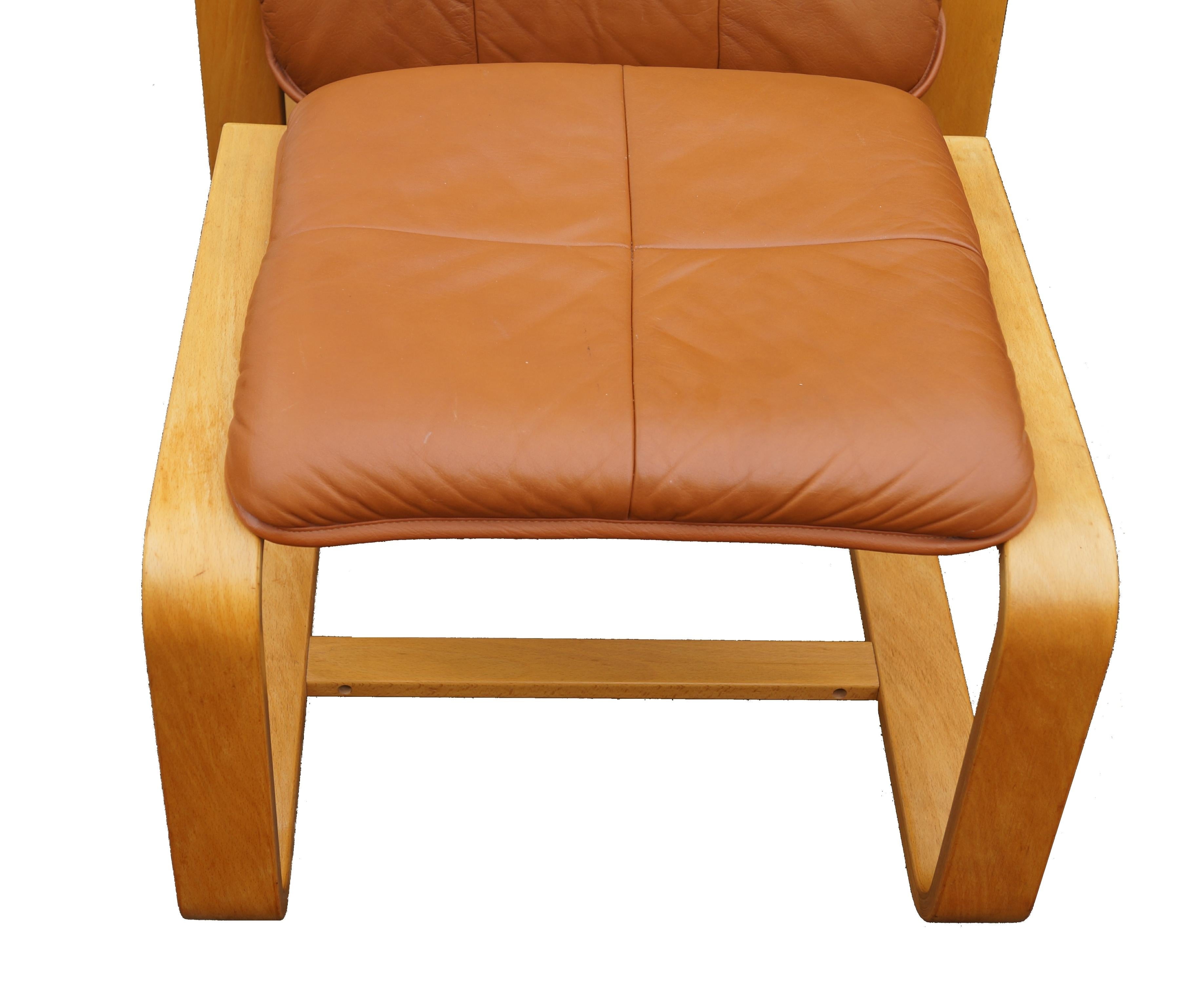 Finnish Leather Lounge Chair & Ottoman Set Mid-Century Modern OY BJ Dahlqvist AB Finland For Sale