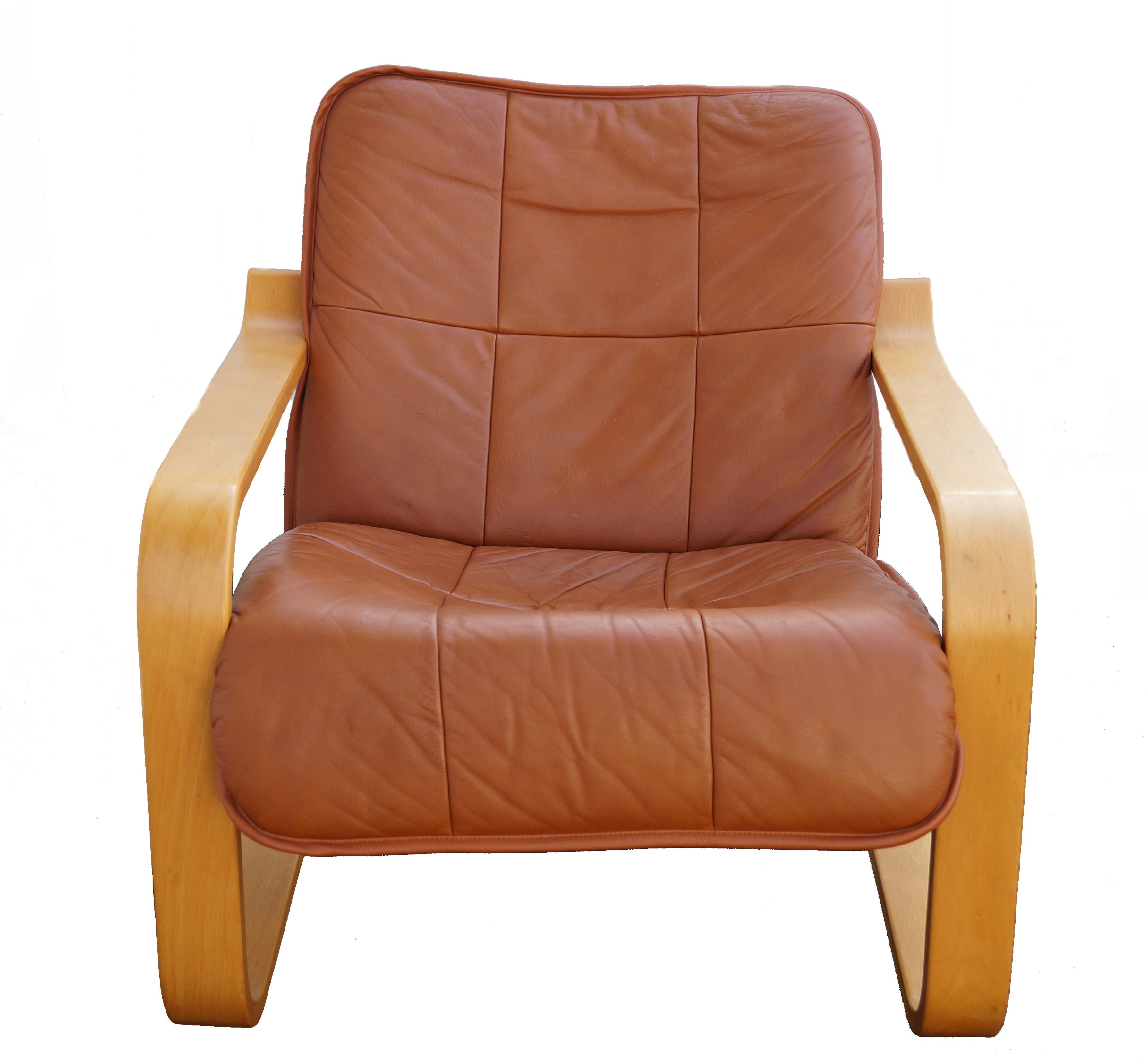 Other Leather Lounge Chair & Ottoman Set Mid-Century Modern OY BJ Dahlqvist AB Finland For Sale