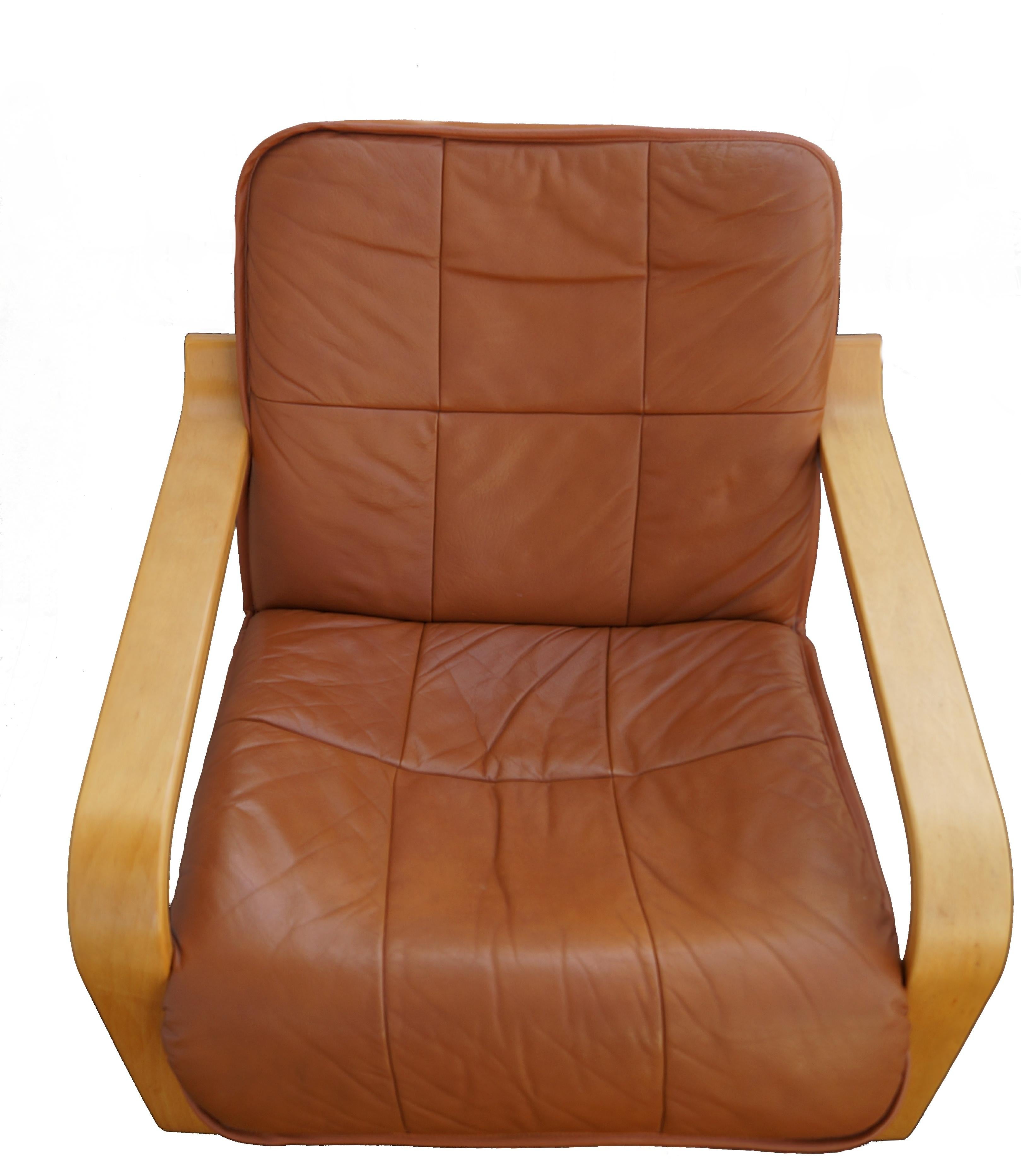 Leather Lounge Chair & Ottoman Set Mid-Century Modern OY BJ Dahlqvist AB Finland In Good Condition For Sale In Wayne, NJ