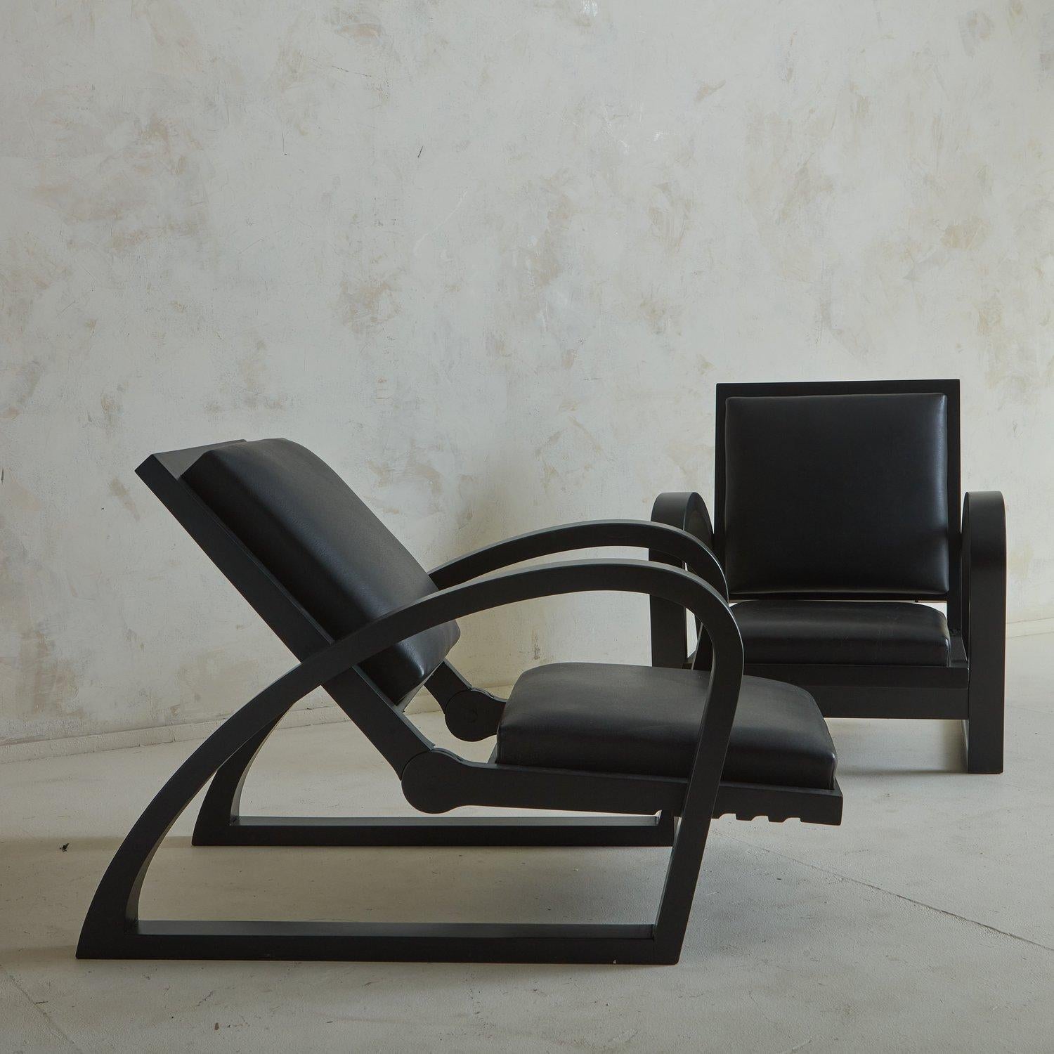 Leather Lounge Chair With Ottoman Attributed to Francis Jourdain, France 1940s For Sale 2