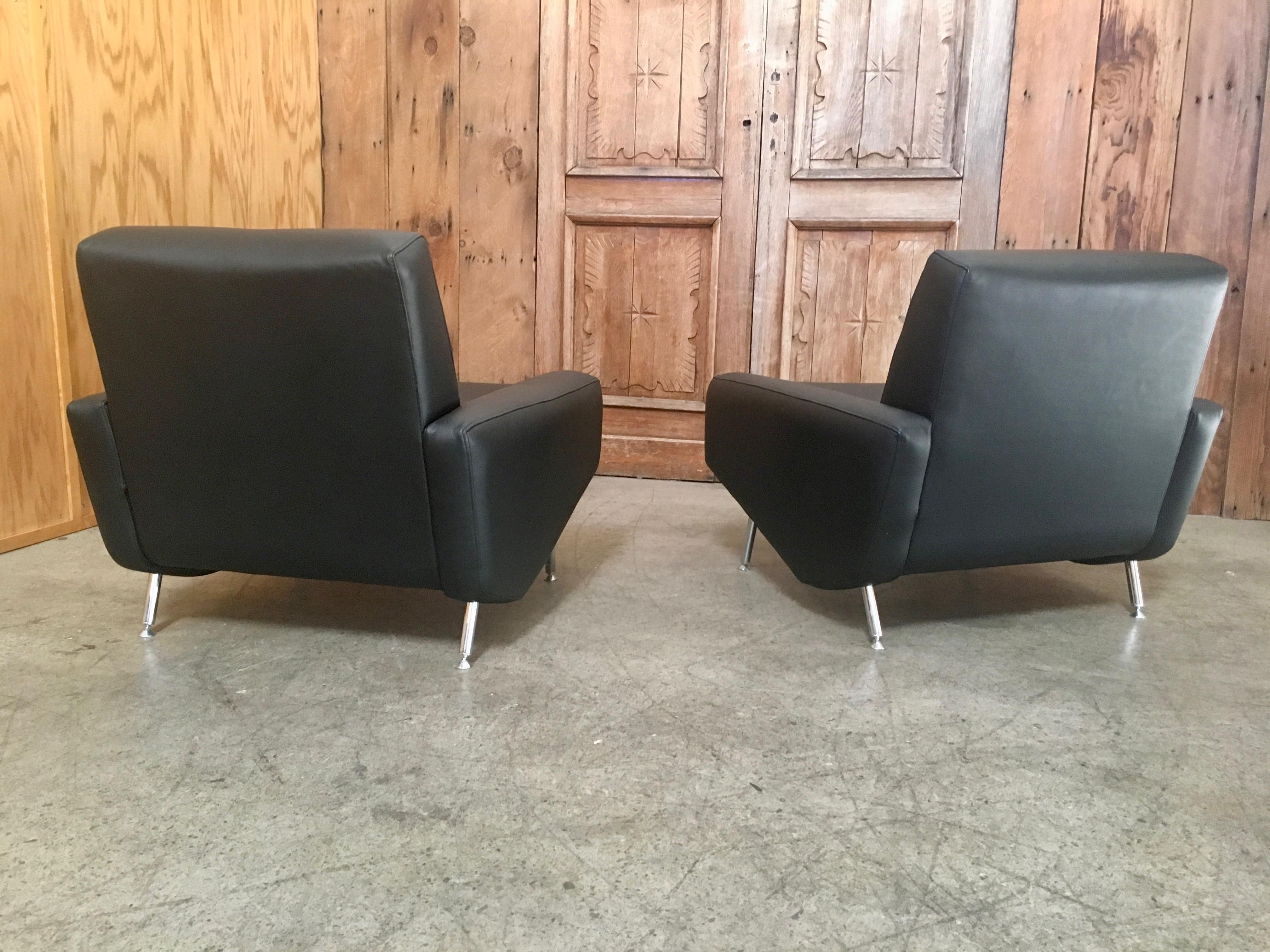 French Leather Lounge Chairs by Airborne