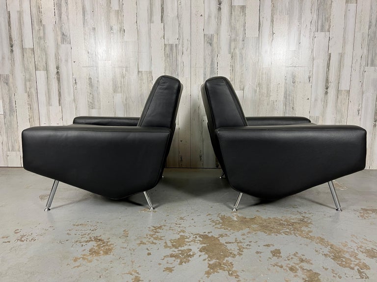 French Leather Lounge Chairs by Airborne For Sale