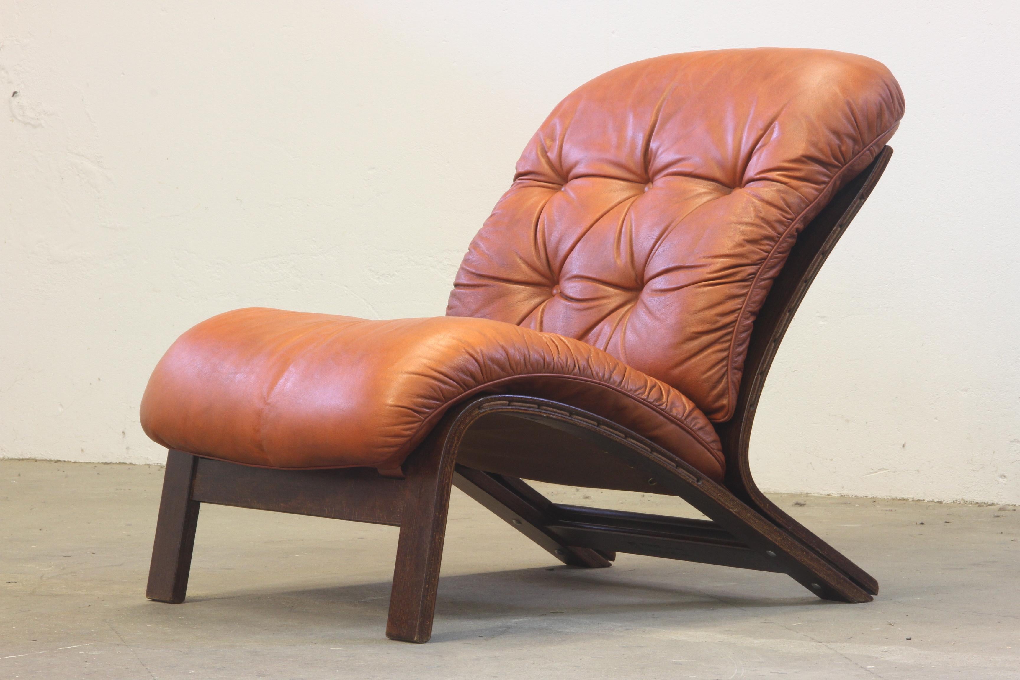 Leather Lounge Chairs by Elsa Solheim & Nordahl Solheim for Rybo Rykken For Sale 8