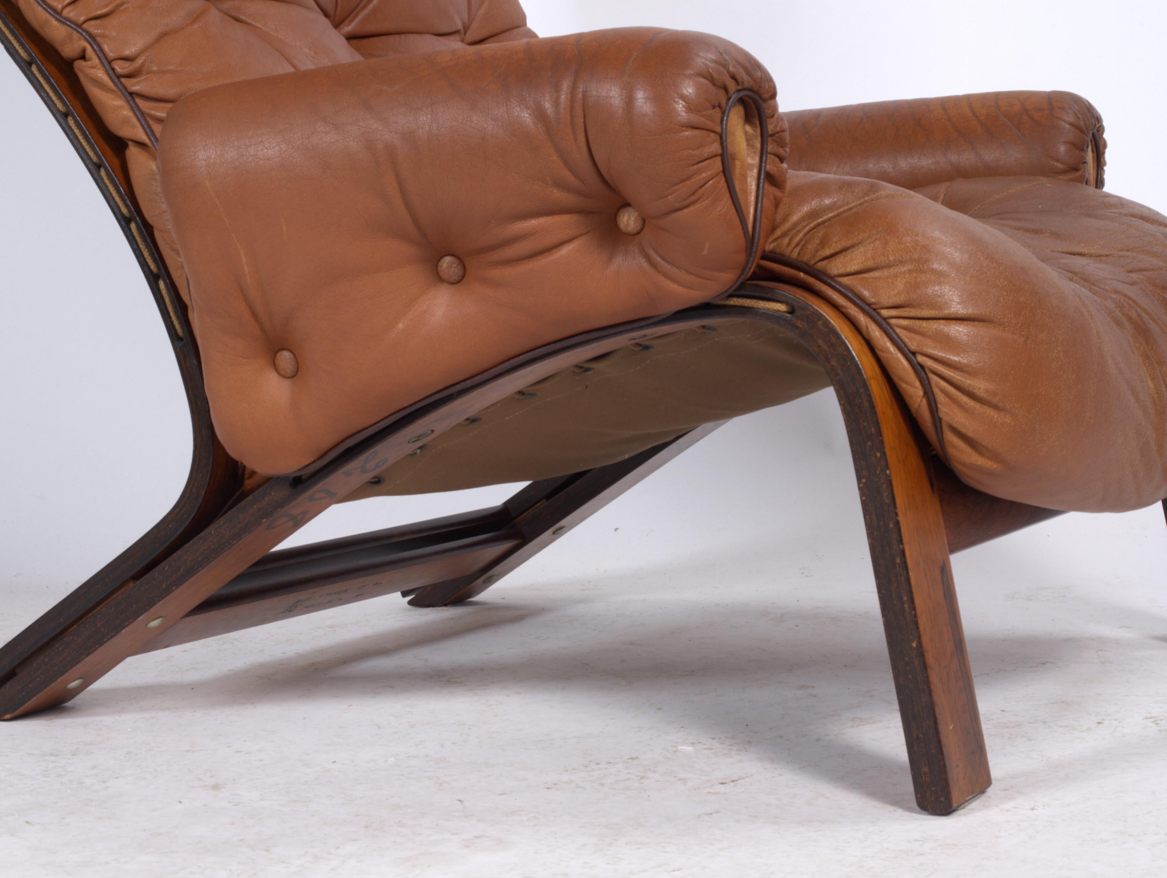 Scandinavian Modern Leather Lounge Chairs by Elsa Solheim & Nordahl Solheim for Rybo Rykken