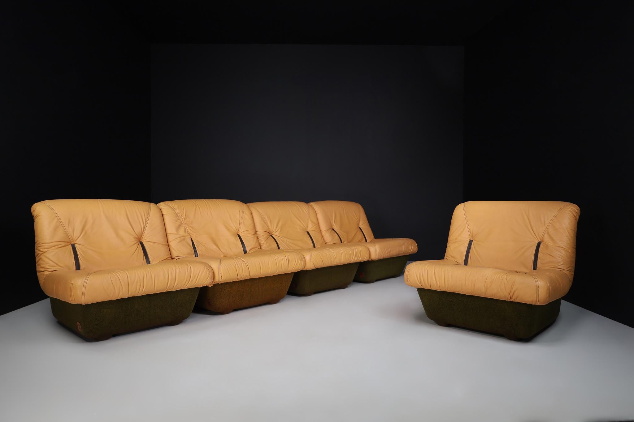 Fabric Leather Lounge Chairs by Lev & Lev, Italy, 1970s