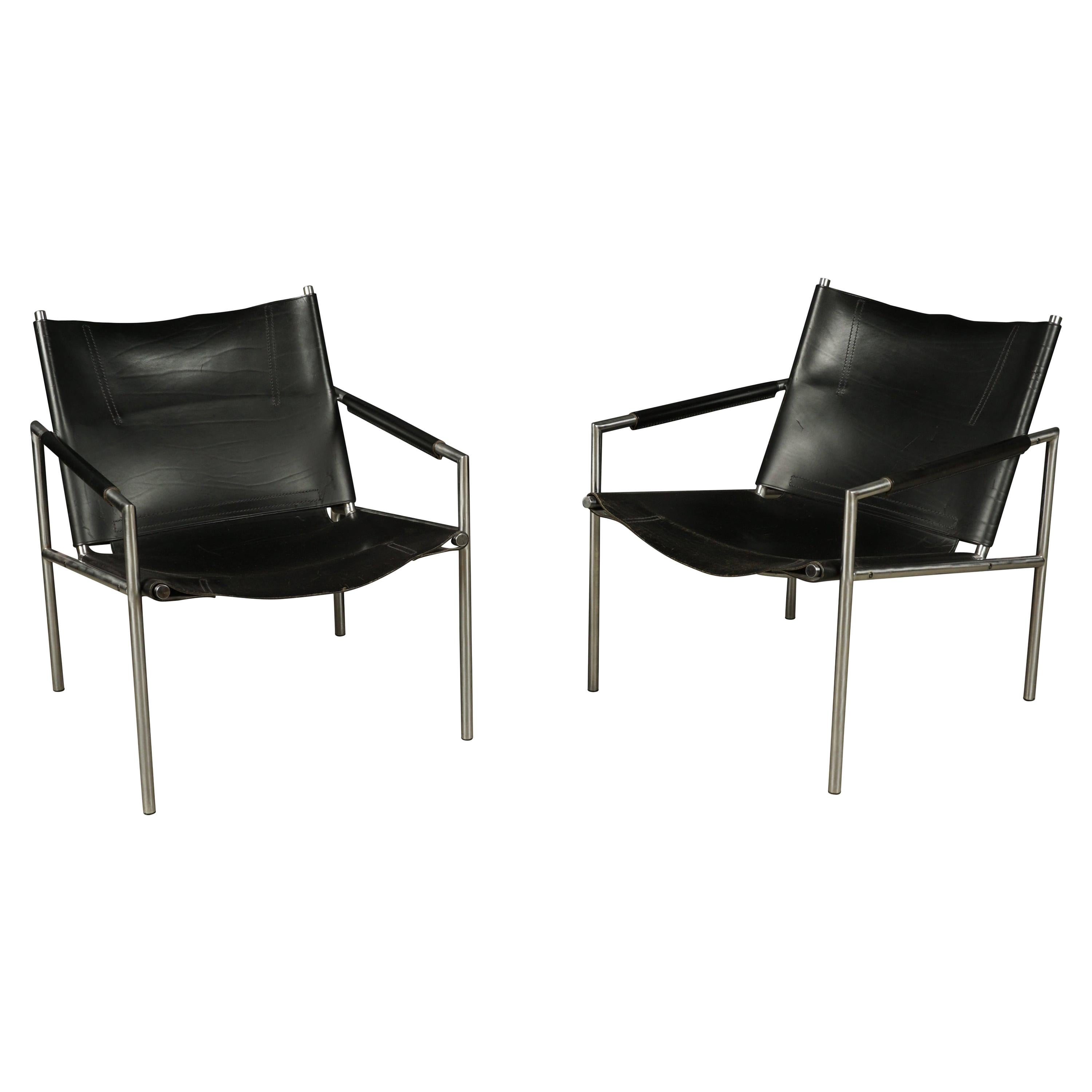 Leather Lounge Chairs by Martin Visser, Model 'SZ02' for 't Spectrum Bergeijk