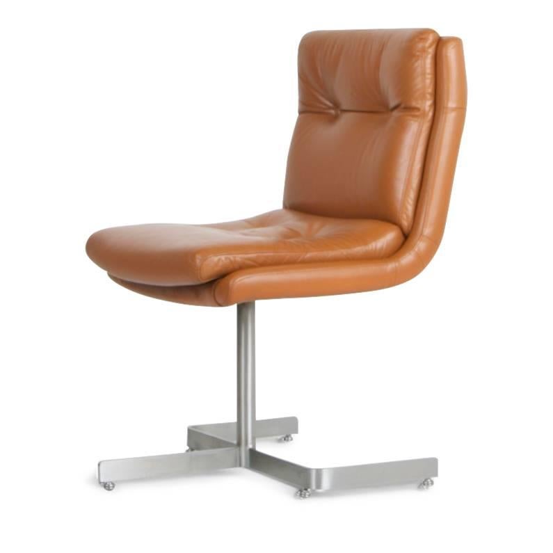 French Leather and Steel Lounge Chairs by Raphael, France, circa 1970