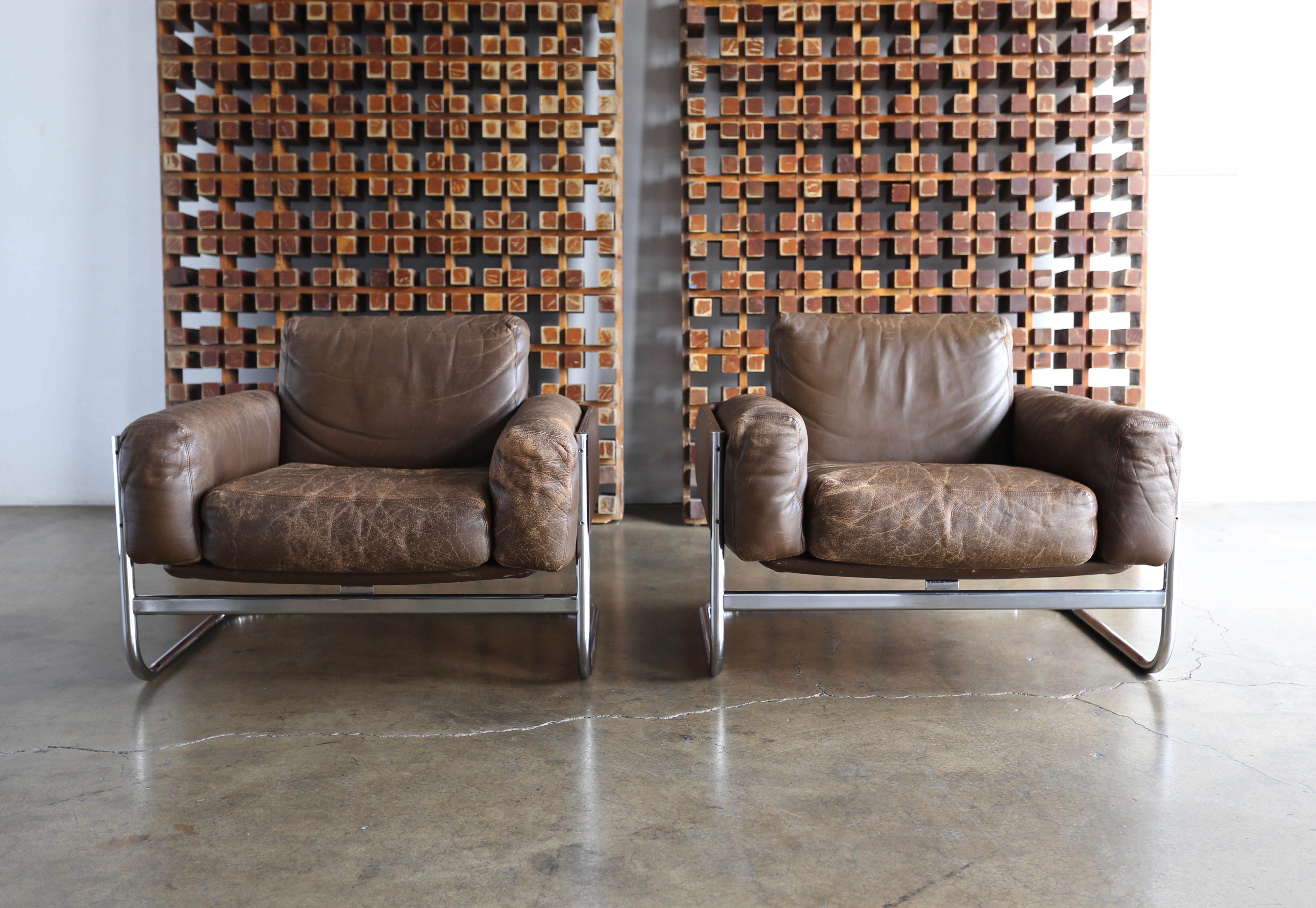 Leather Lounge Chairs by Sven Ivar Dysthe for Dokka Mobler Norway In Good Condition In Costa Mesa, CA
