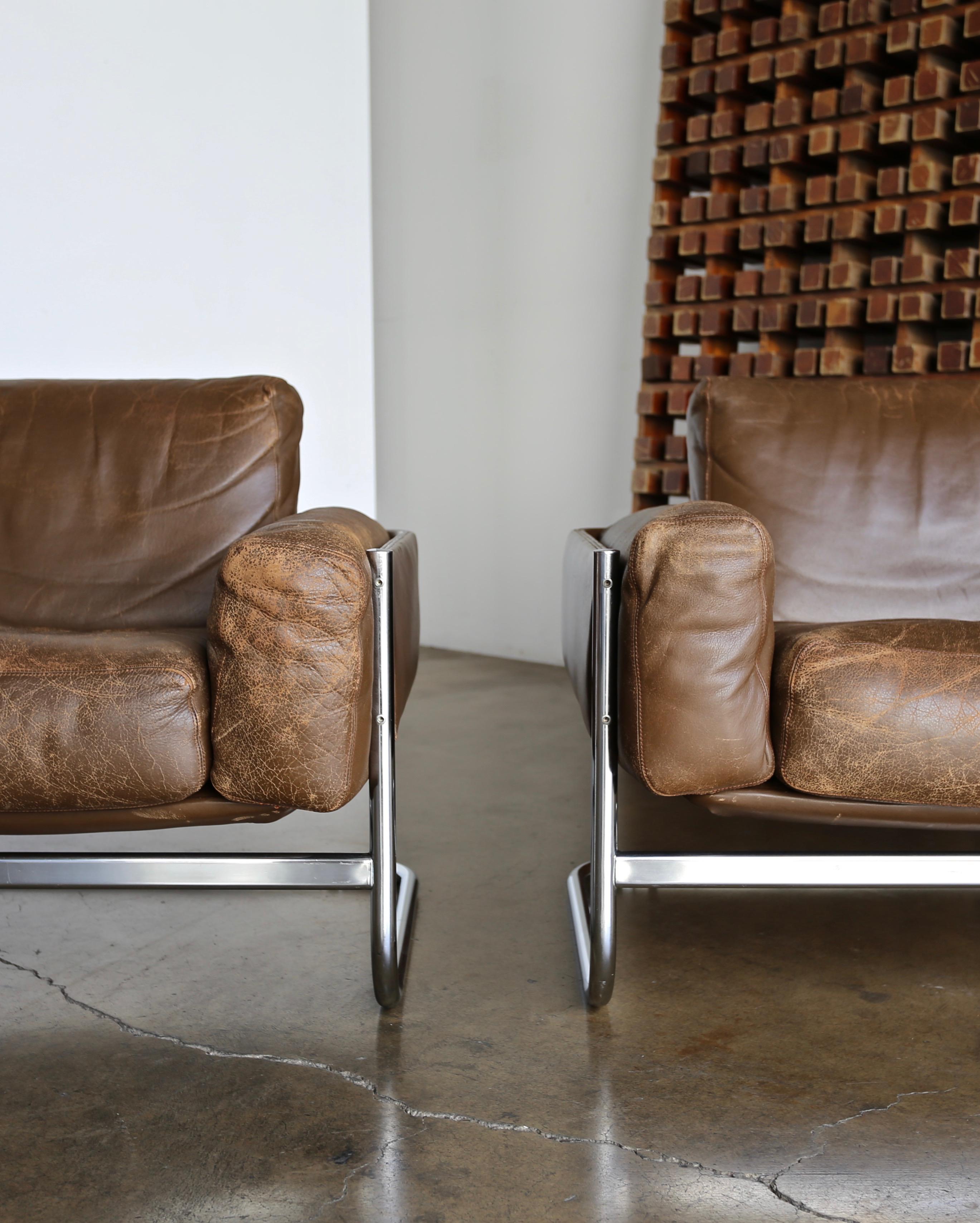 Steel Leather Lounge Chairs by Sven Ivar Dysthe for Dokka Mobler Norway