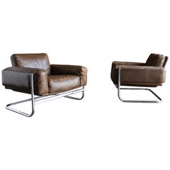 Leather Lounge Chairs by Sven Ivar Dysthe for Dokka Mobler Norway