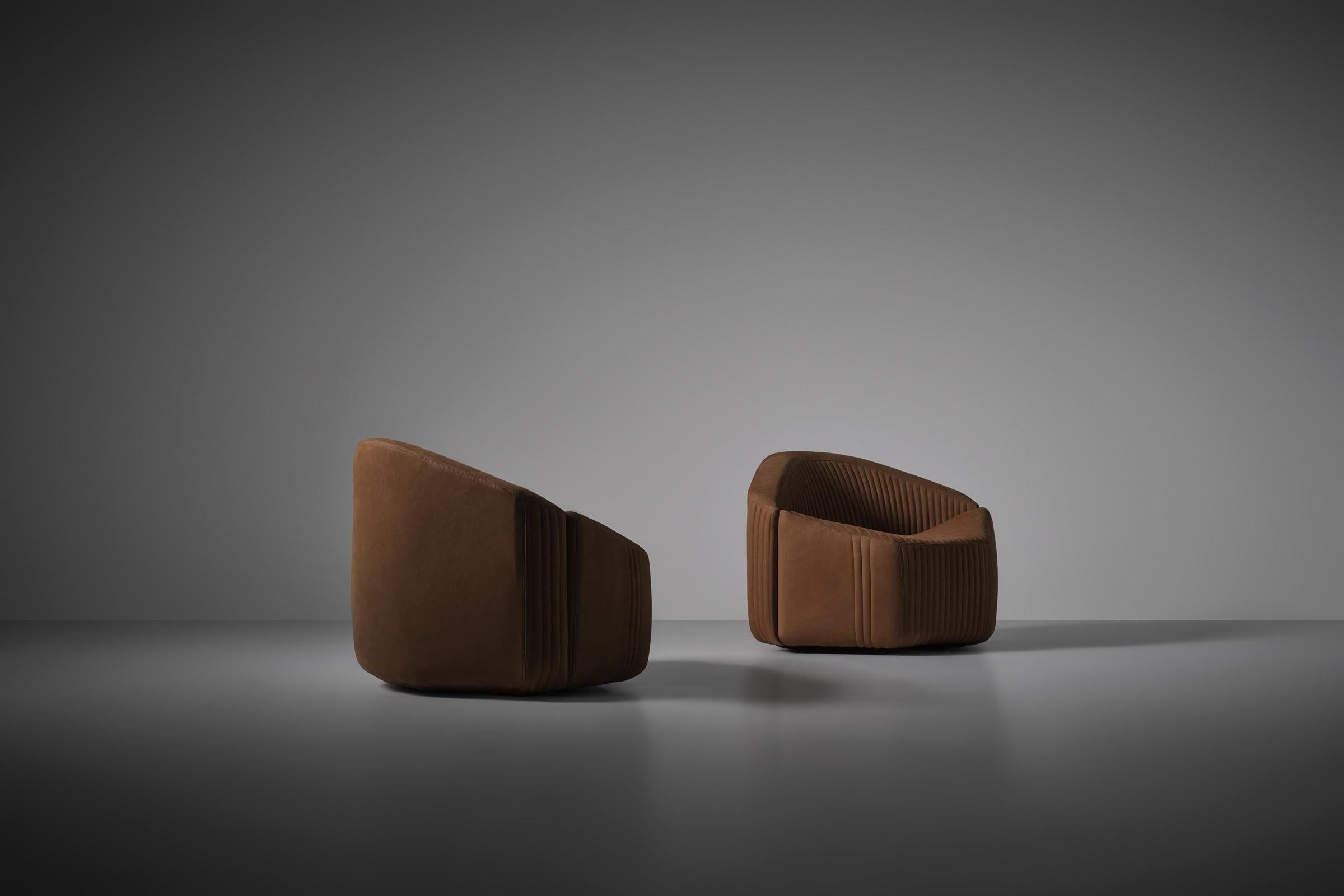 Leather Lounge chairs Model P64 by Giovanni Offredi for Saporiti, Italy 1970s For Sale 4