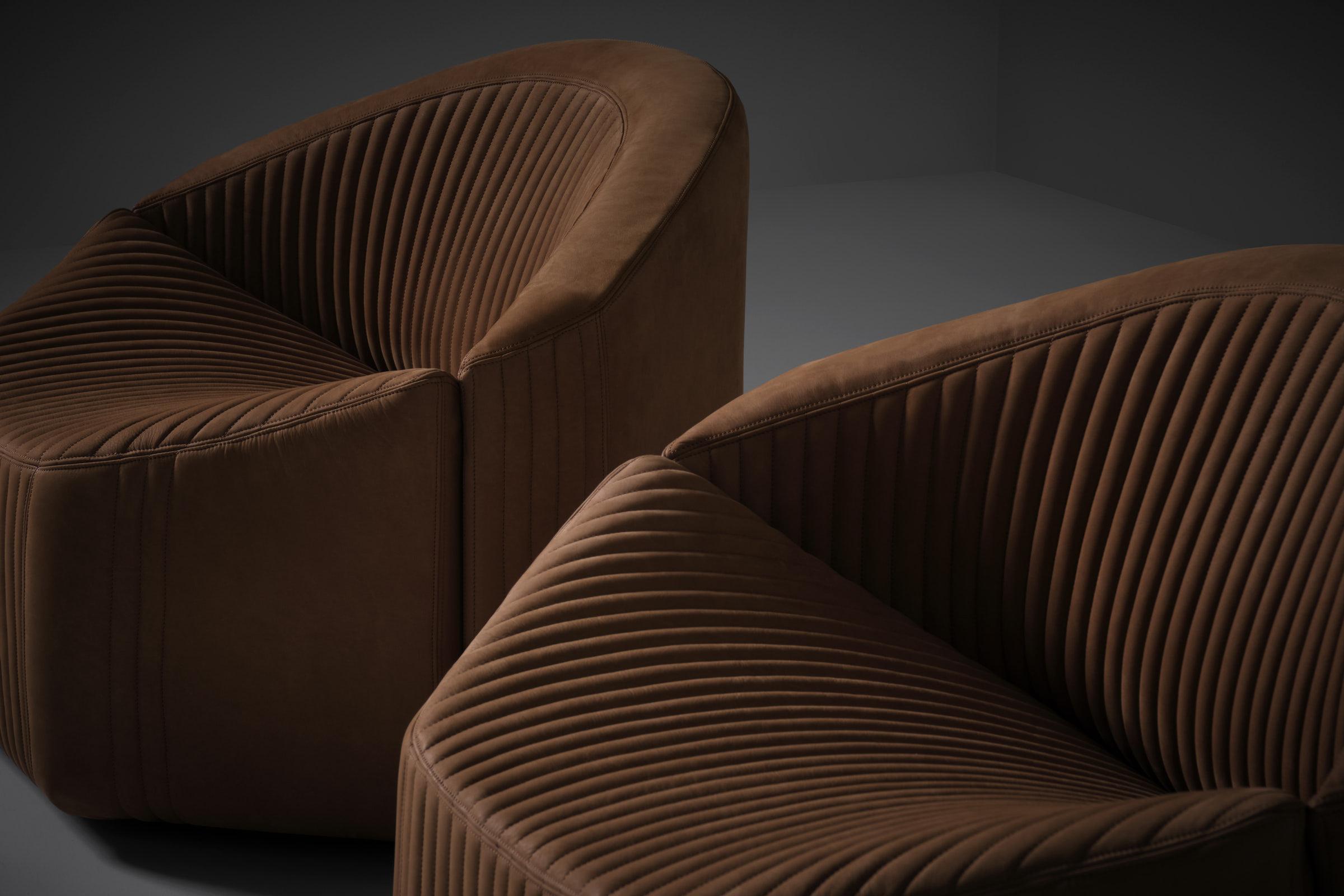 Leather Lounge chairs Model P64 by Giovanni Offredi for Saporiti, Italy 1970s In Good Condition For Sale In Rotterdam, ZH
