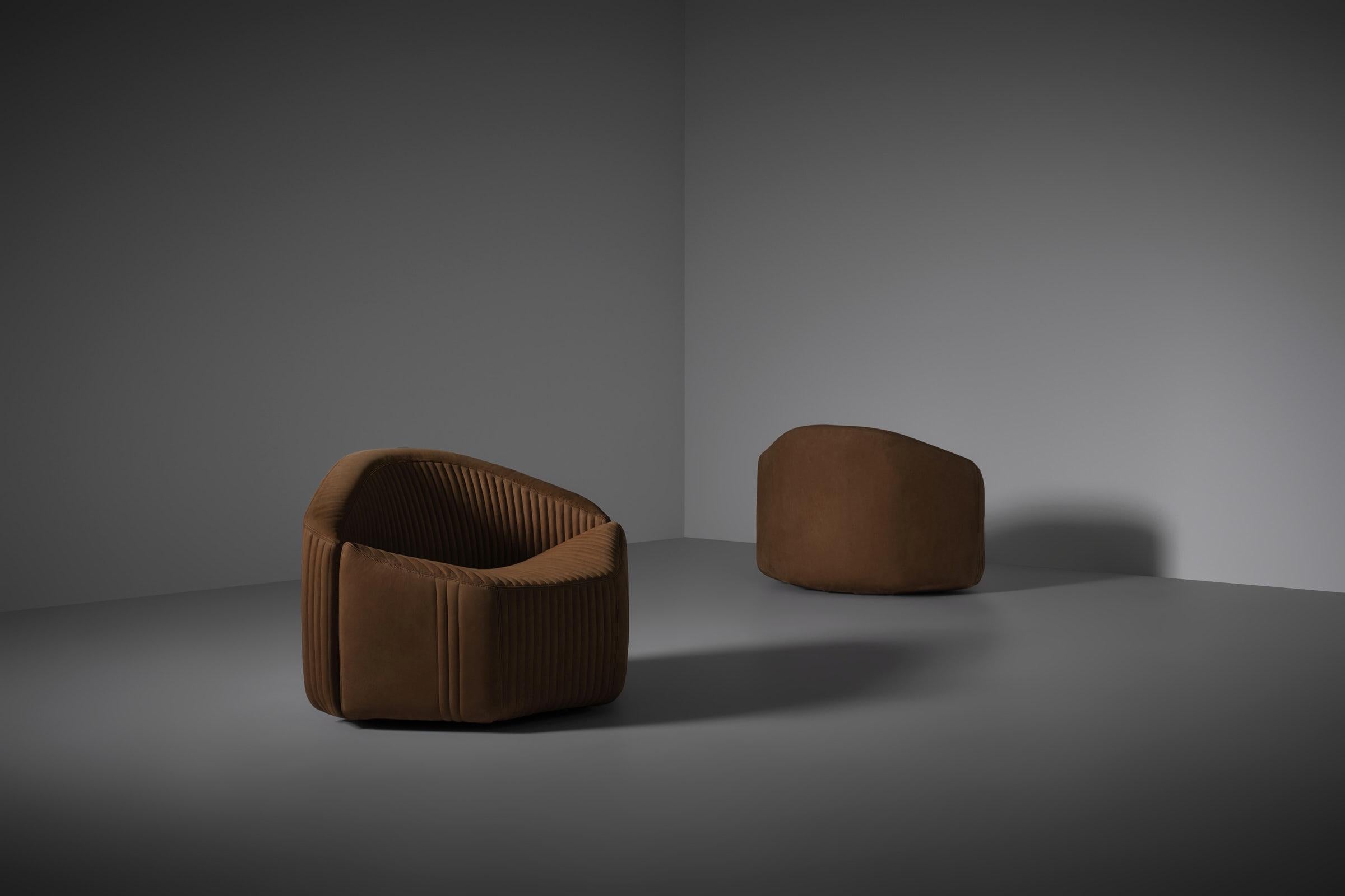 Leather Lounge chairs Model P64 by Giovanni Offredi for Saporiti, Italy 1970s For Sale 2