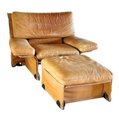 Ledersofa + Ottomane von Titina Ammannati & Gianpiero Vitelli, 1970er Jahre