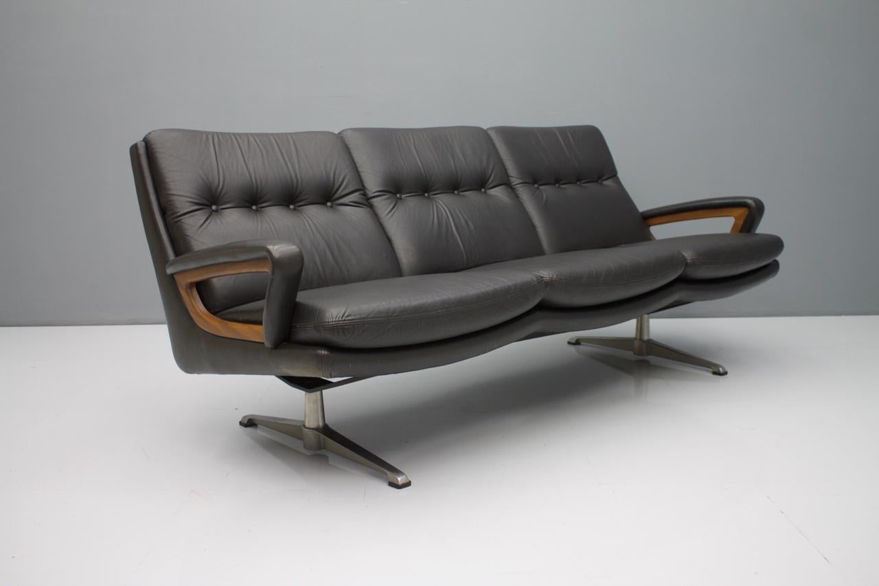 Mid-20th Century Leather Lounge Sofa by Carl Straub, Germany, 1960s For Sale