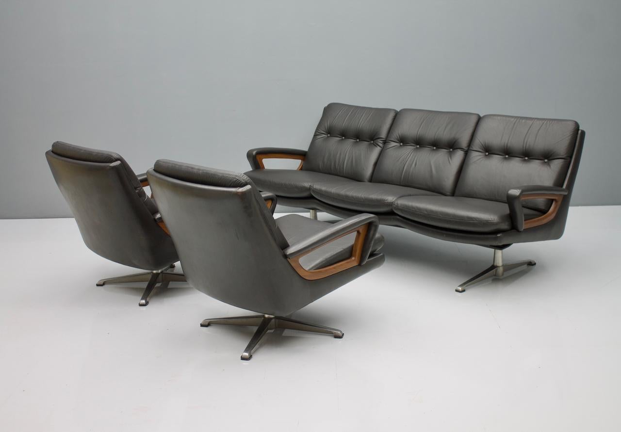Leather Lounge Sofa by Carl Straub, Germany, 1960s For Sale 2