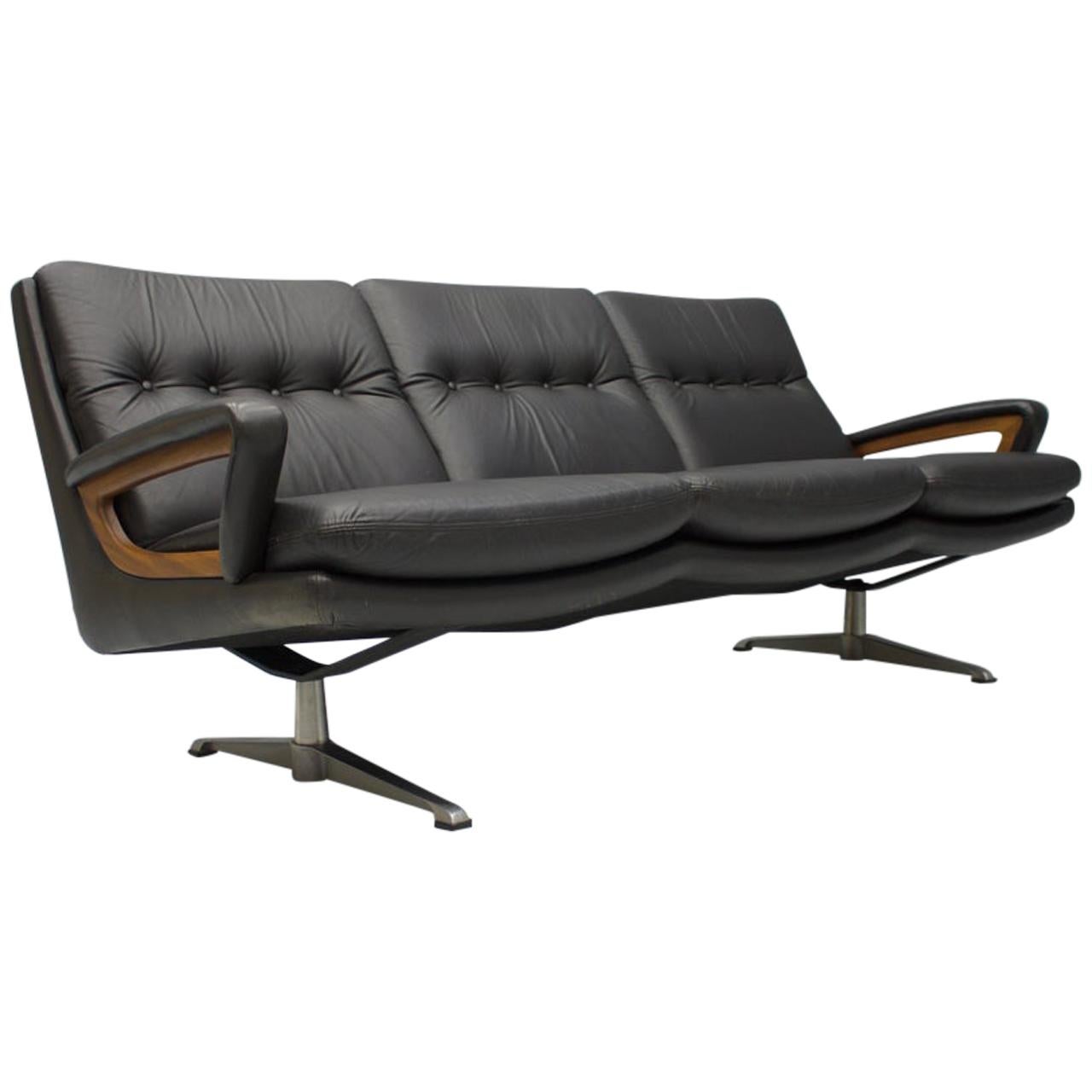 Leather Lounge Sofa by Carl Straub, Germany, 1960s For Sale