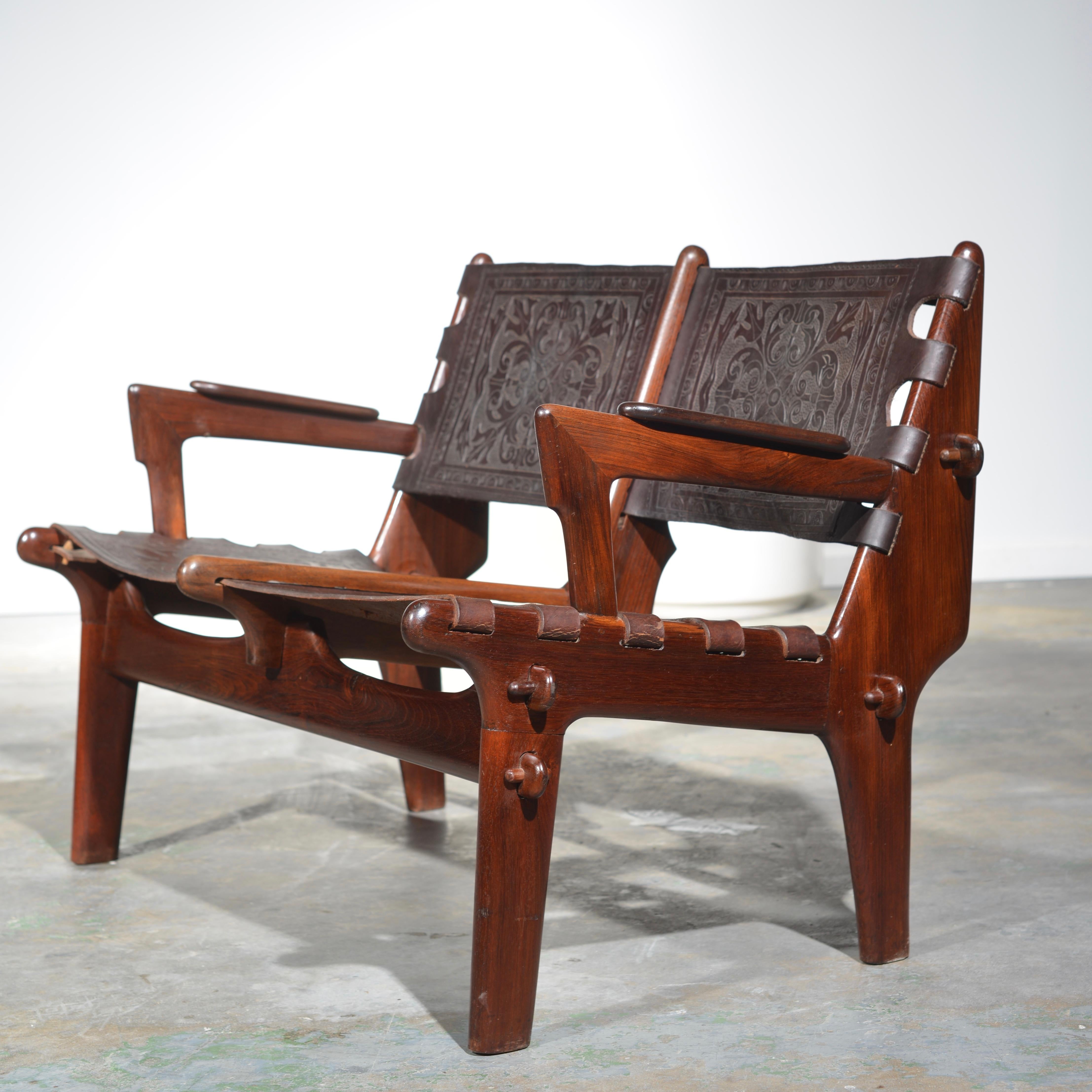 Ecuadorean Leather Loveseat by Angel Pazmino for Muebles De Estilo circa 1960 Ecuador