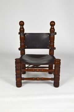 Leather Low Chair, in the Style of Charles Dudouyt, France, Midcentury