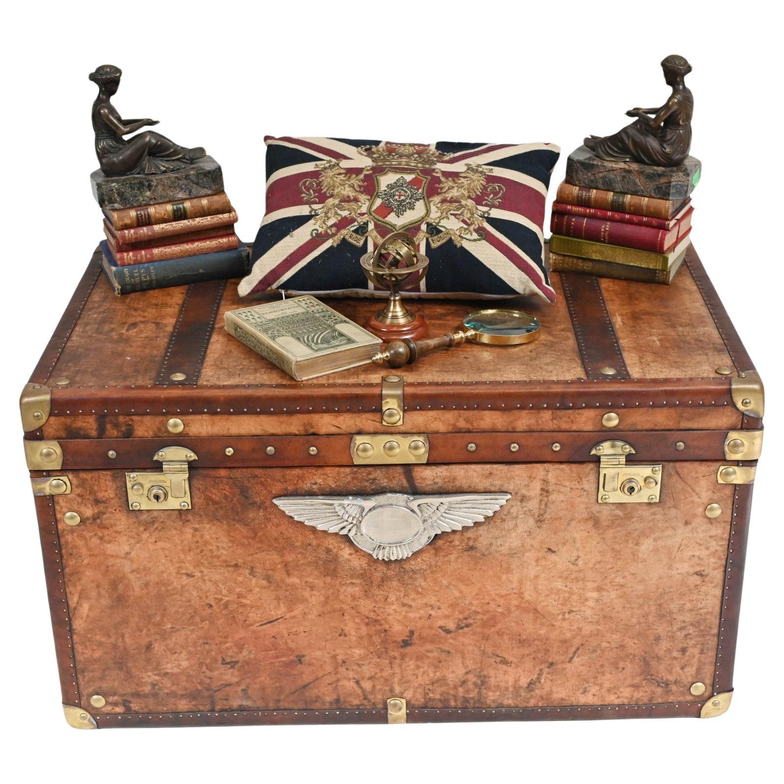 Leather Luggage Trunk Steamer Vintage Aston Martin For Sale